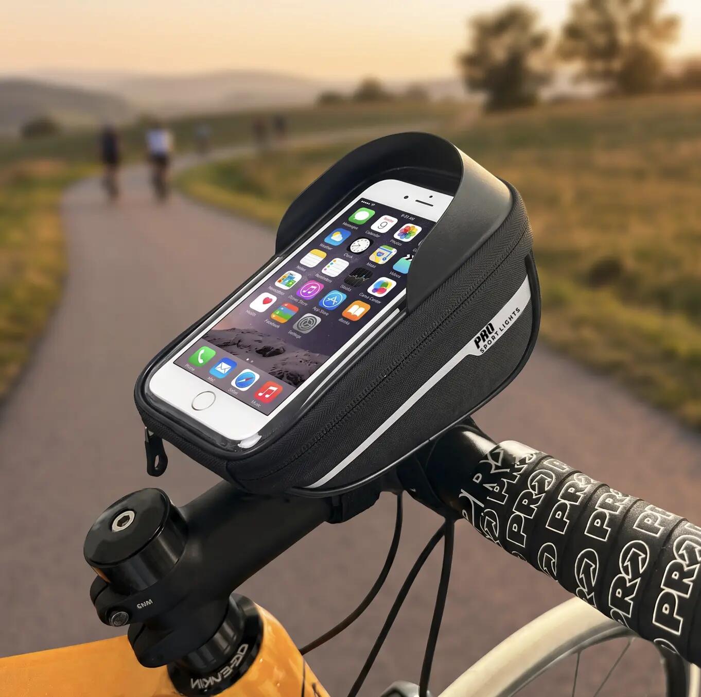 Alforja de manillar para bicicleta desmontable con soporte para el móvil negro 2/10