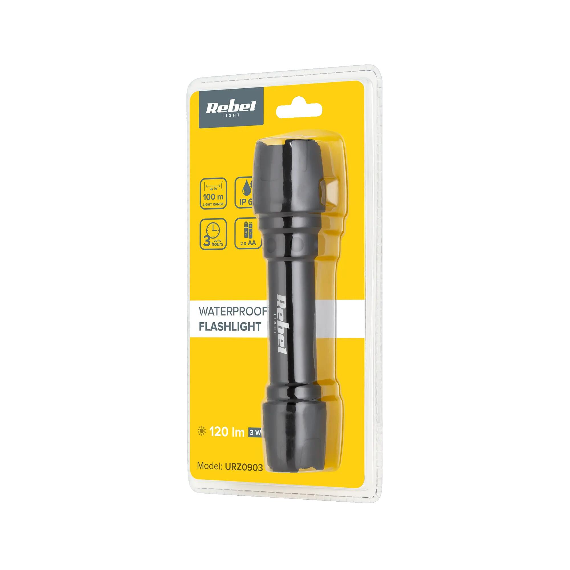Latarka LED odporna mocna 3W 120lm IP65 2xAA Rebel 4/4