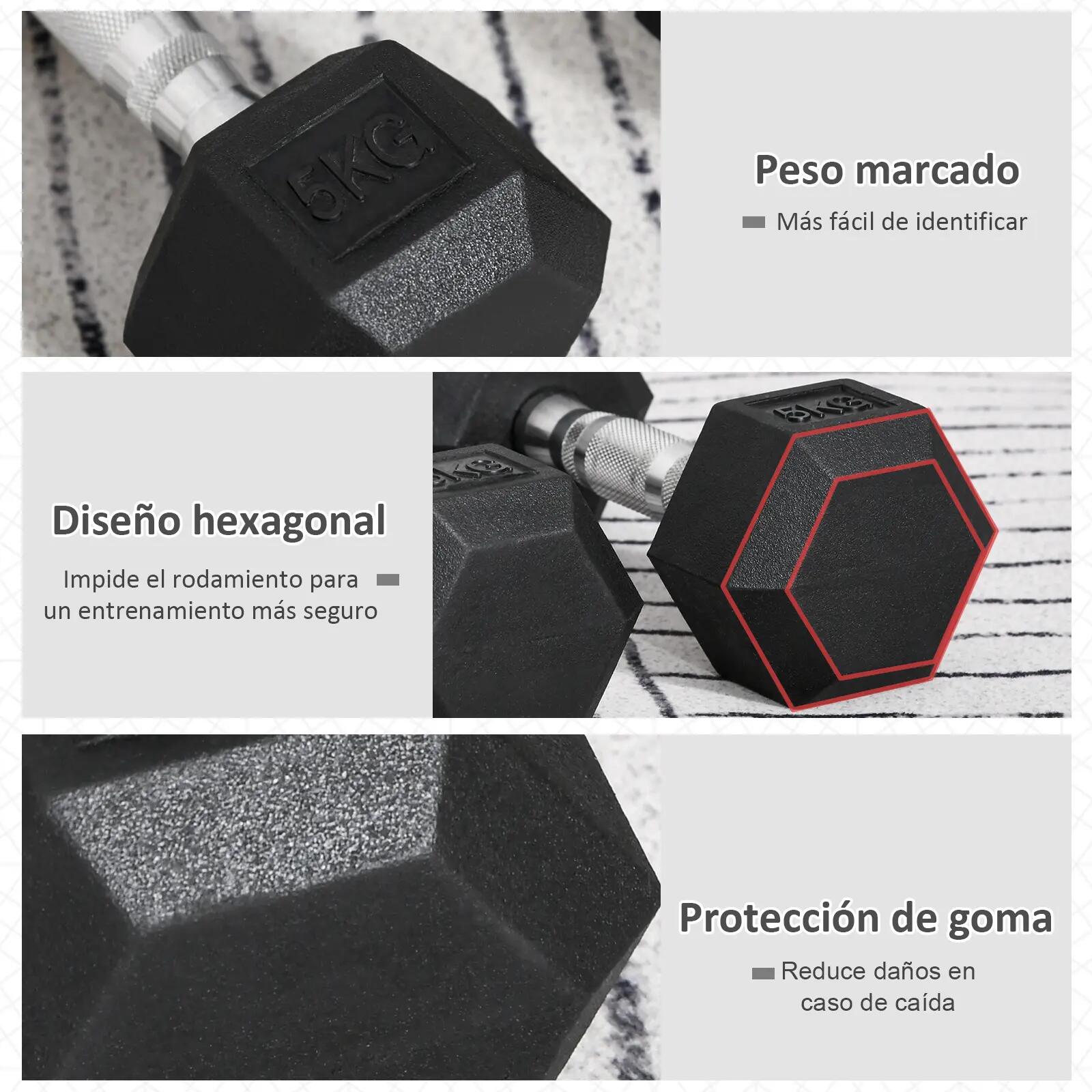 Kit d'entraînement de fitness comprenant 2 haltères hexagonales de 5 kg avec bar 6/9