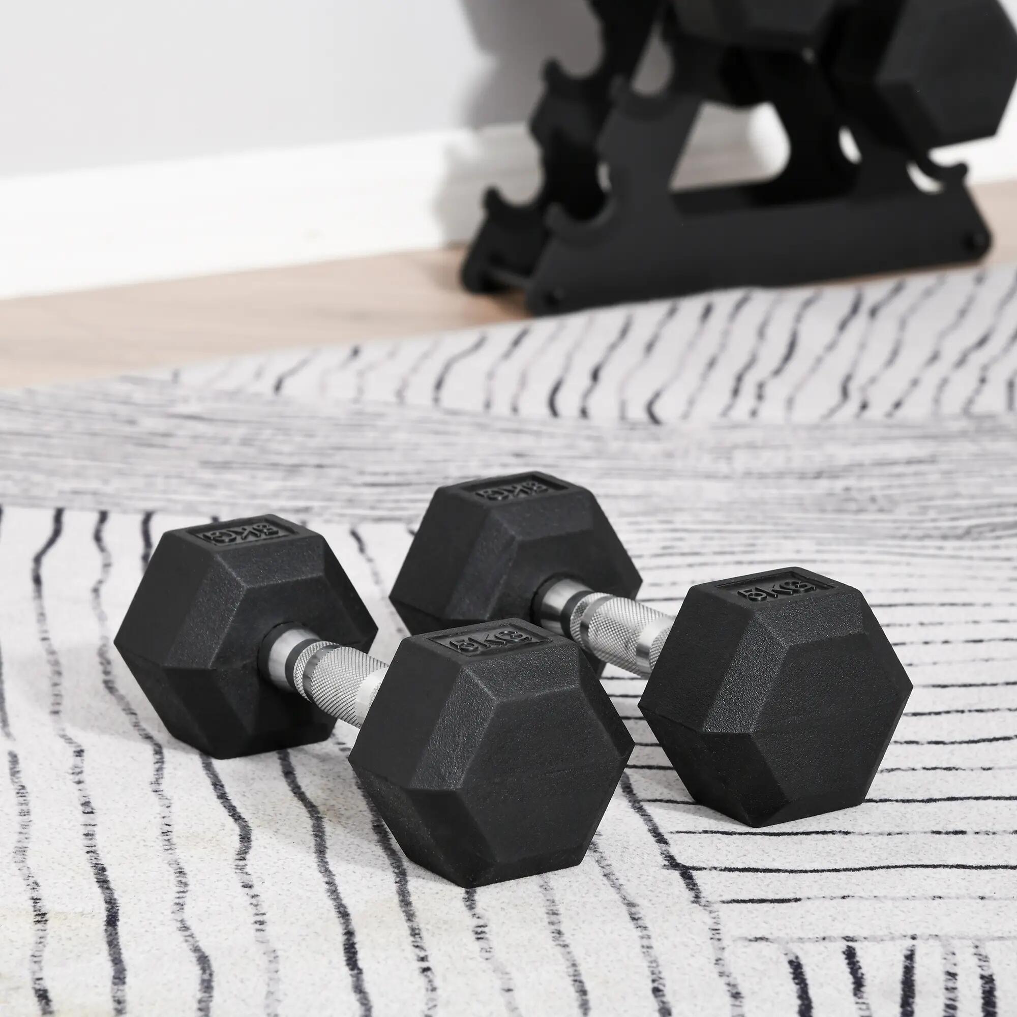 Kit d'entraînement de fitness comprenant 2 haltères hexagonales de 5 kg avec bar 4/9
