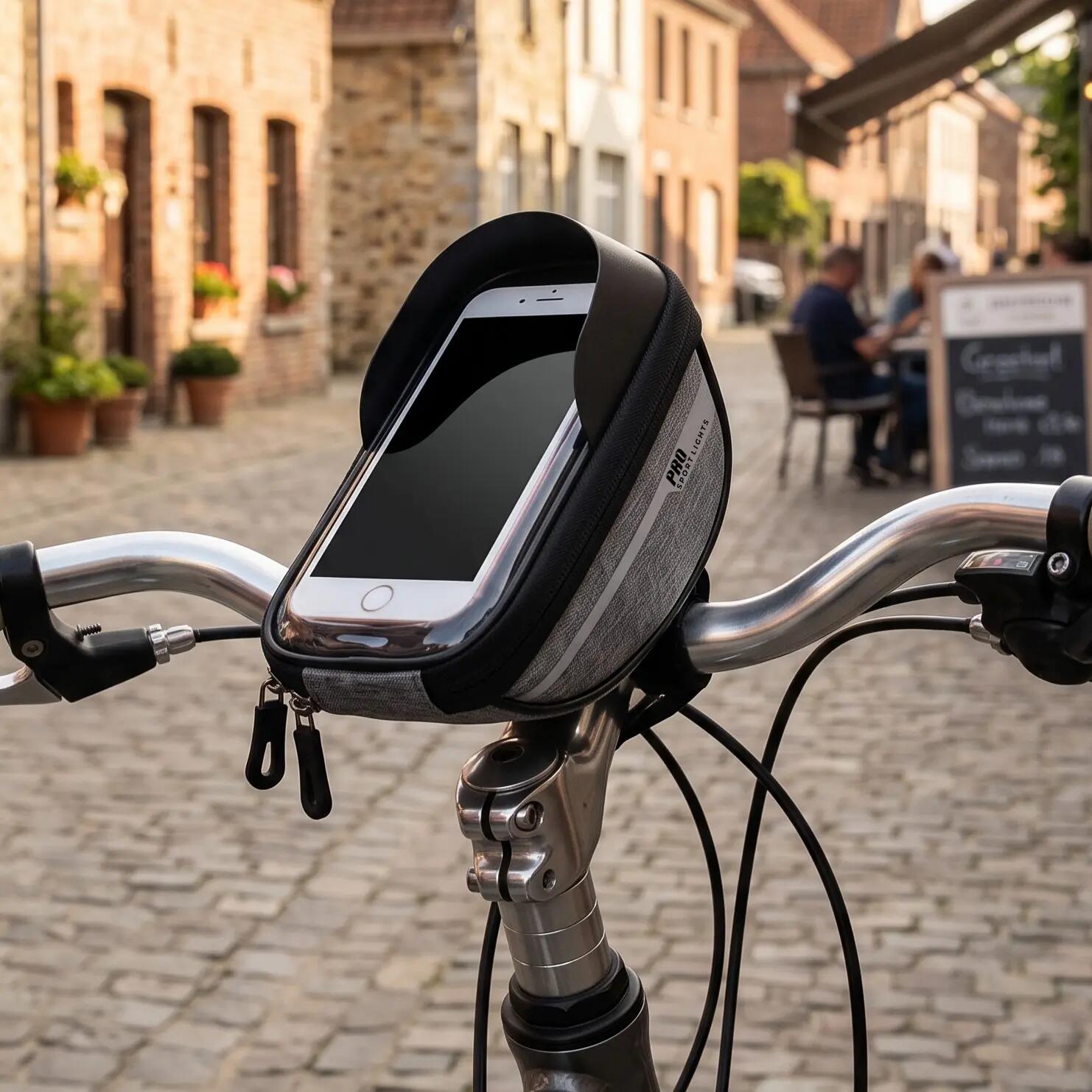 Bolsa de manillar para bicicleta desmontable, con soporte para el móvil 2/8