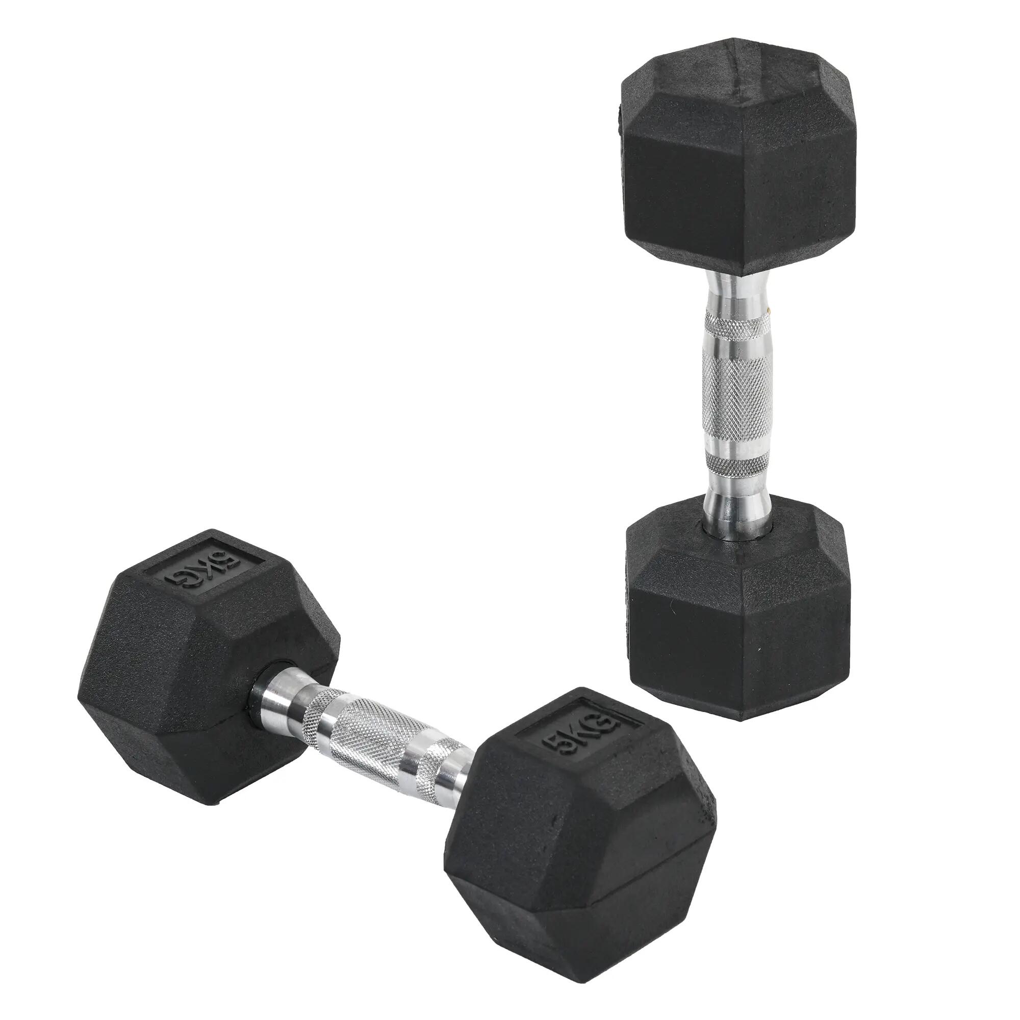 Kit d'entraînement de fitness comprenant 2 haltères hexagonales de 5 kg avec bar 2/9