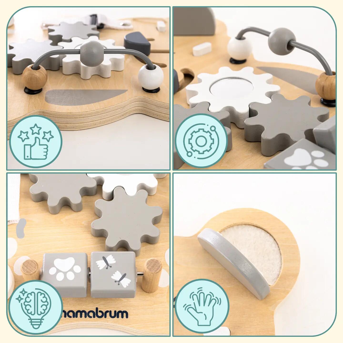 Tablica manipulacyjna dla dzieci drewniana sensoryczna Montessori 10 w 1 5/11
