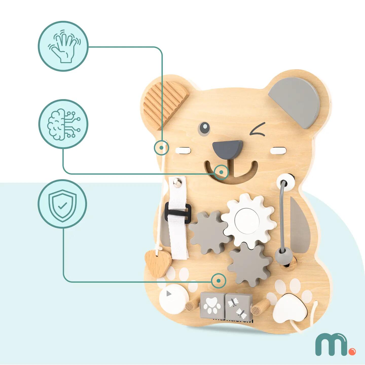 Tablica manipulacyjna dla dzieci drewniana sensoryczna Montessori 10 w 1 2/11