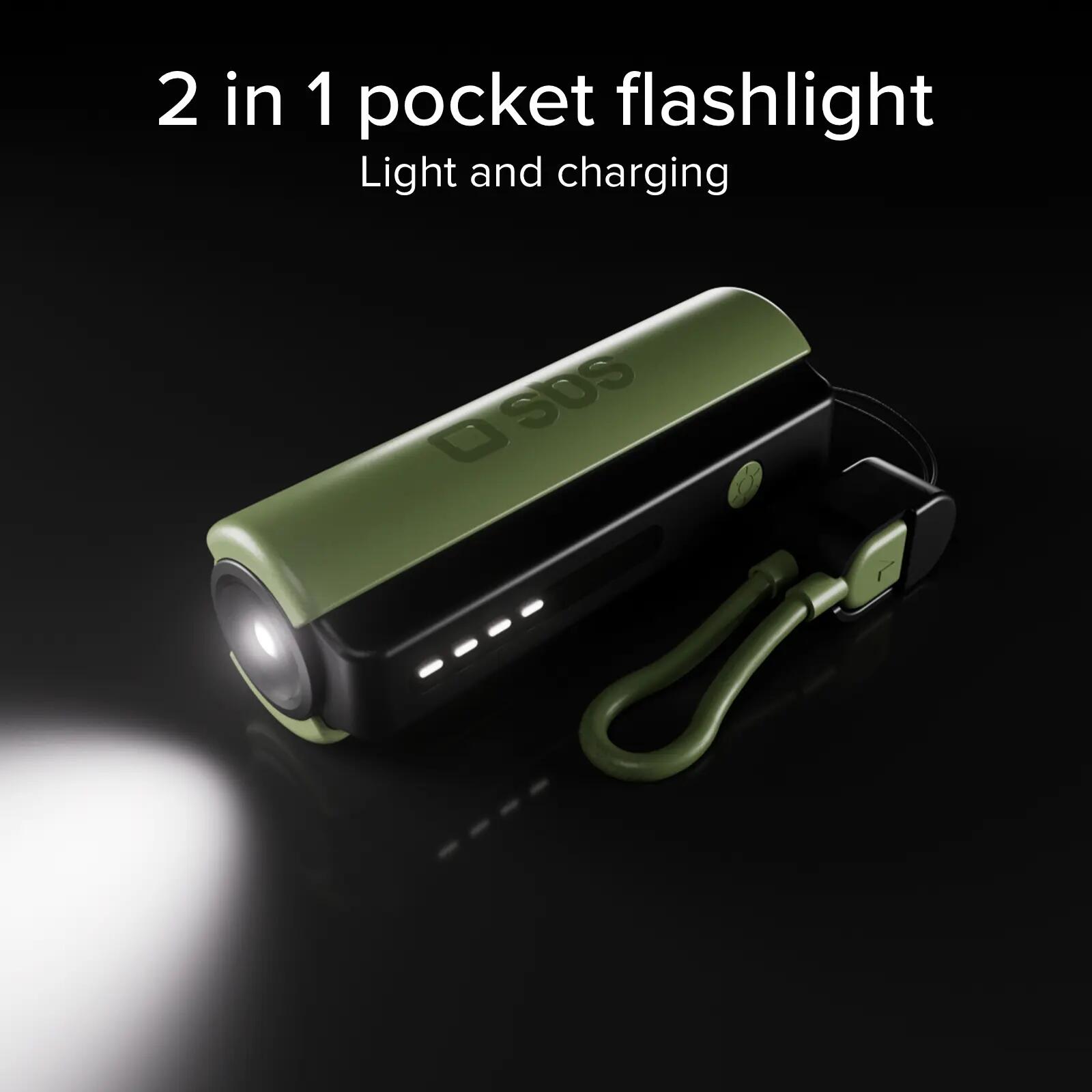 Power Bank 5000mAh con Torcia LED e Cavo USB-C Integrati 3/7