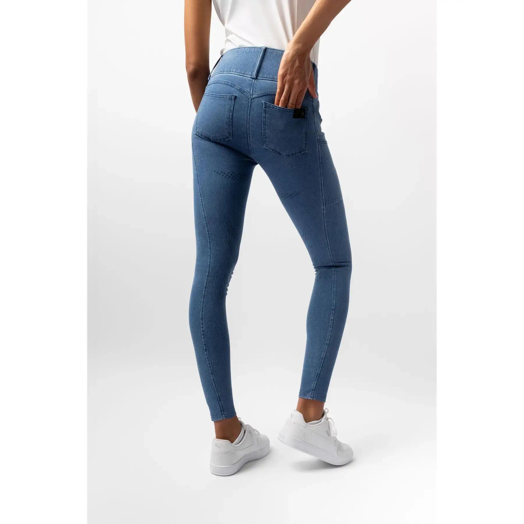 Dames denim rijbroek met full grip Horze Carolyn 3/7