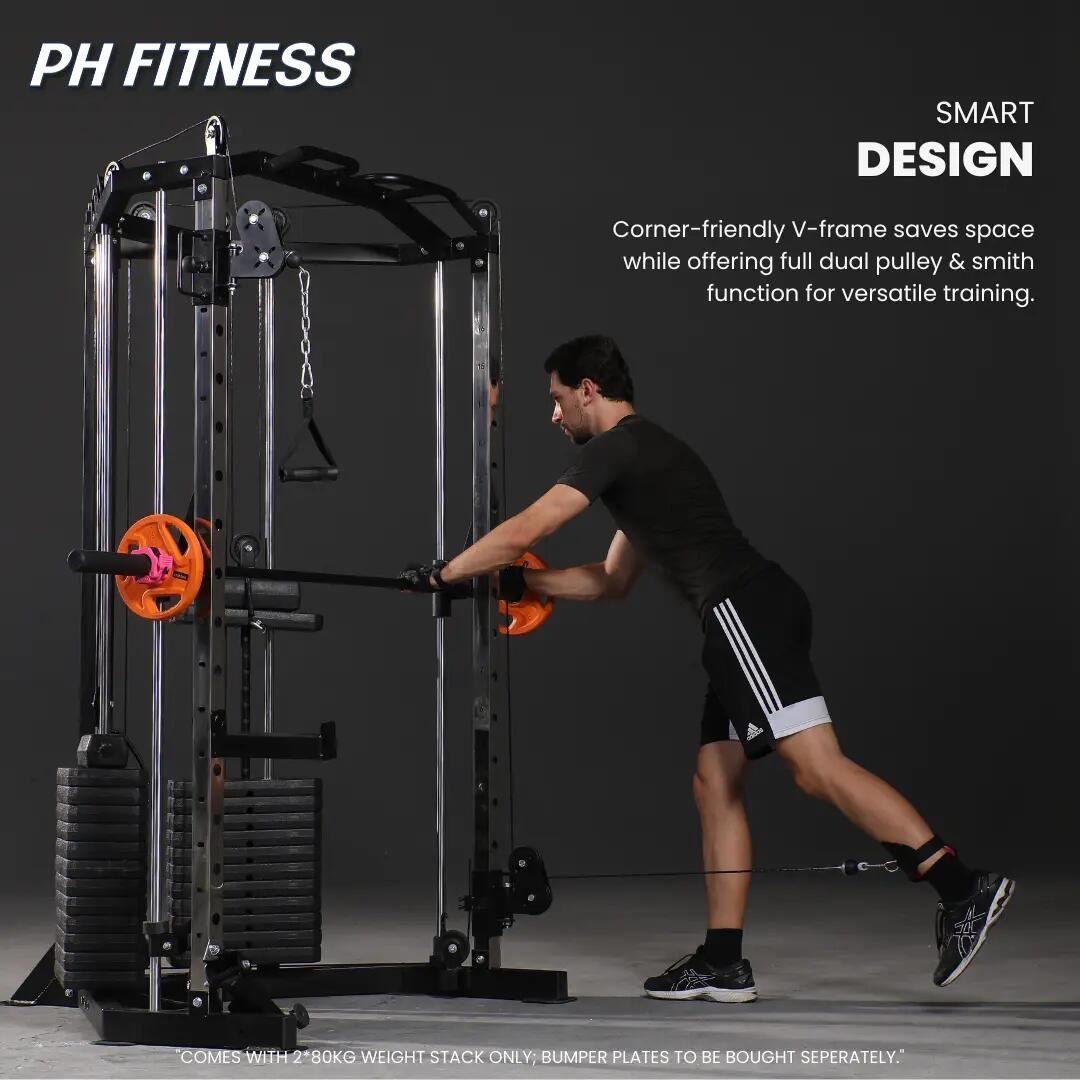 Hoek-krachtstation met Smith Machine en dubbele kabel – 160 kg 7/10