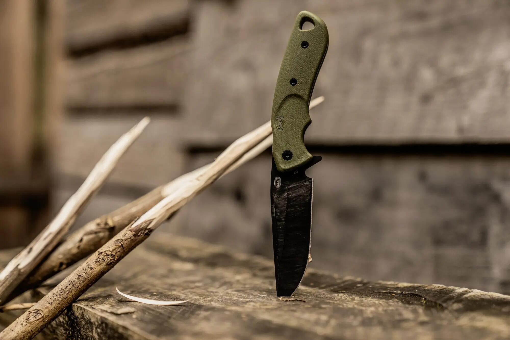Jagdmesser Original D2‑Stahl 9cm Lederscheide - Grün 4/5