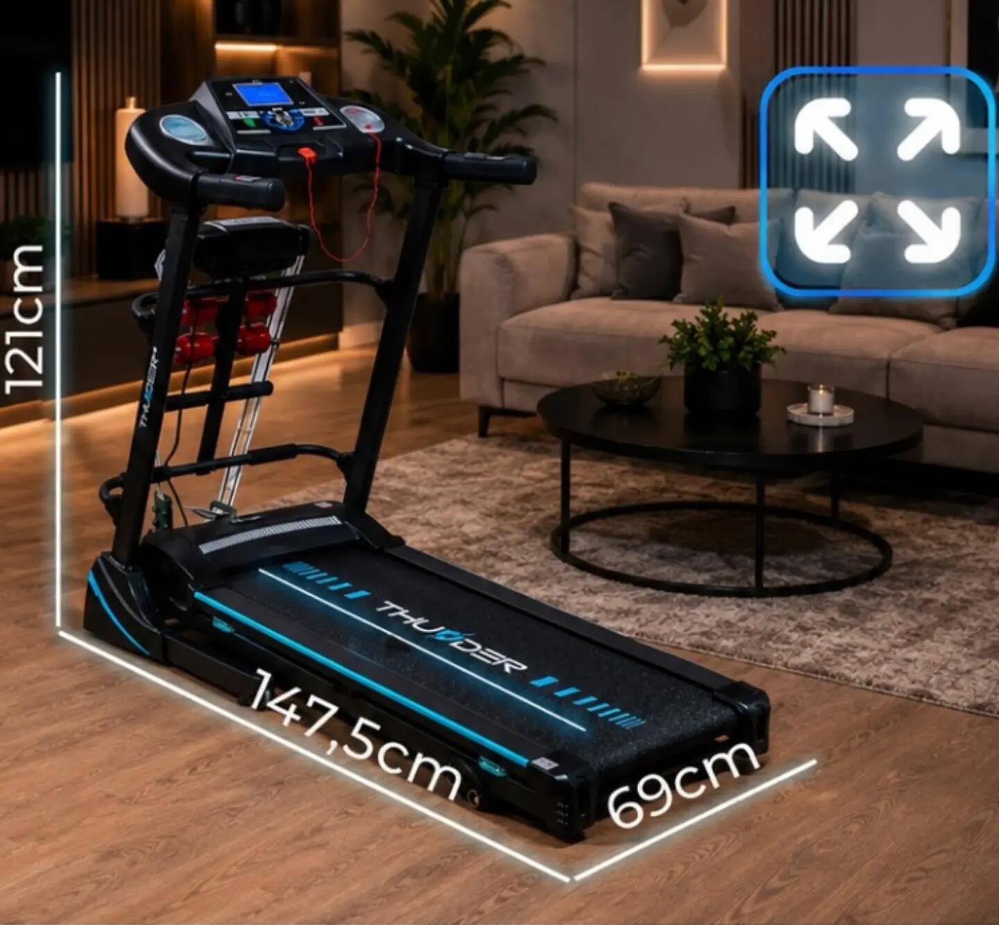 Bieżnia elektryczna domowa THUNDER ICON-D-BLACK 16 km/h z masażerem i hantlami
