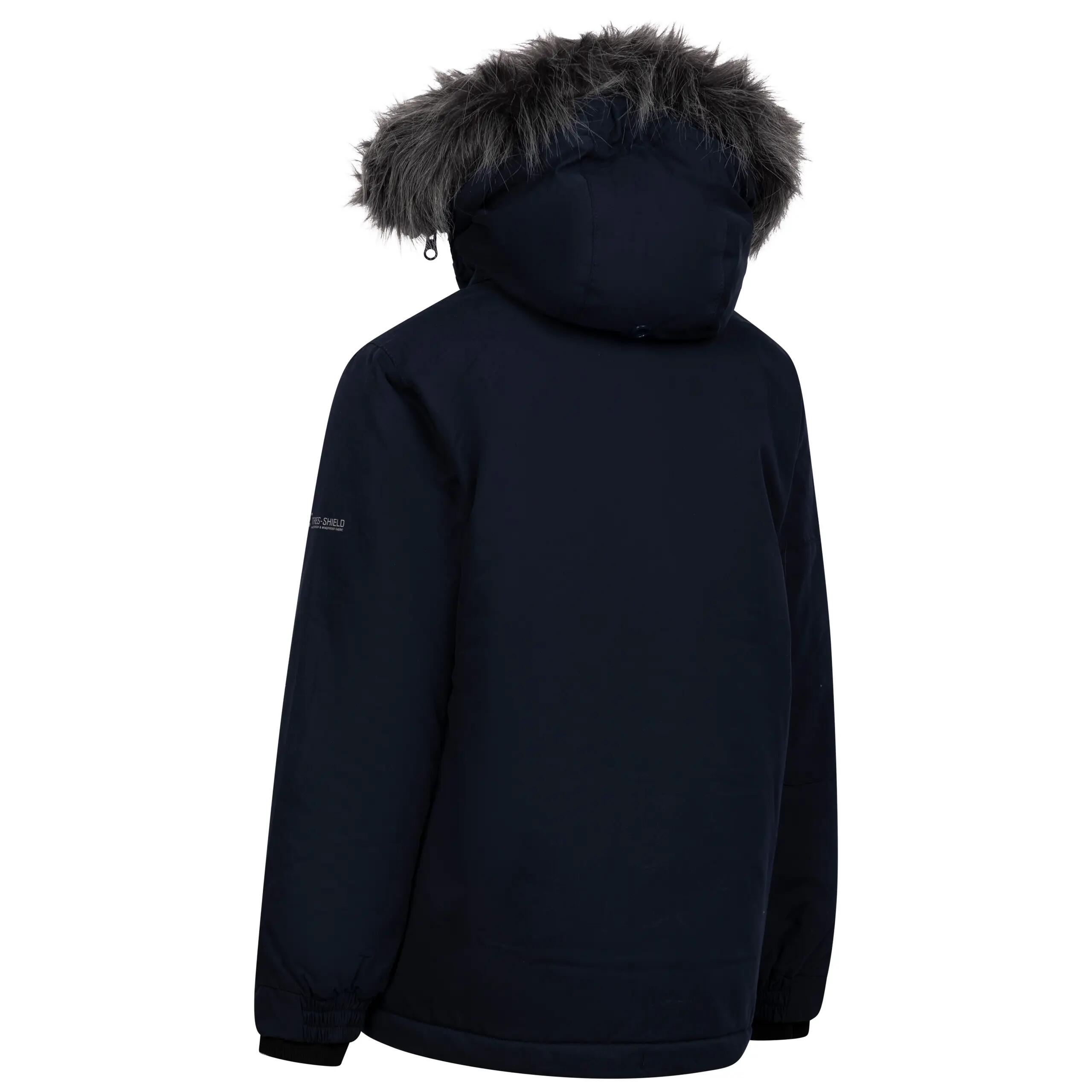 Gewatteerde regenjas met afneembare capuchon en bontrand 2/4