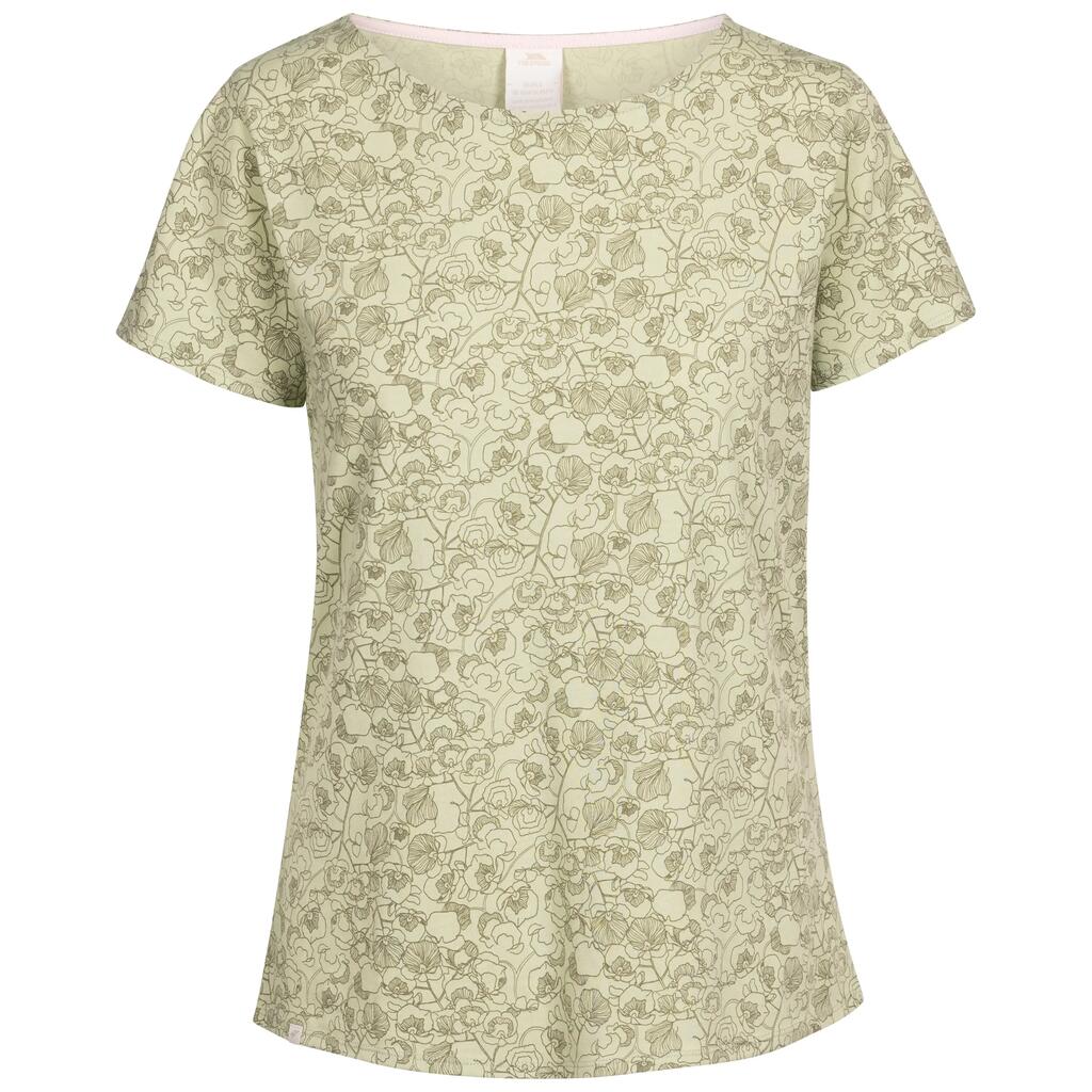 Womens Relaxed Casual All Over Printed Top Contrast Neck Tshirt Simona