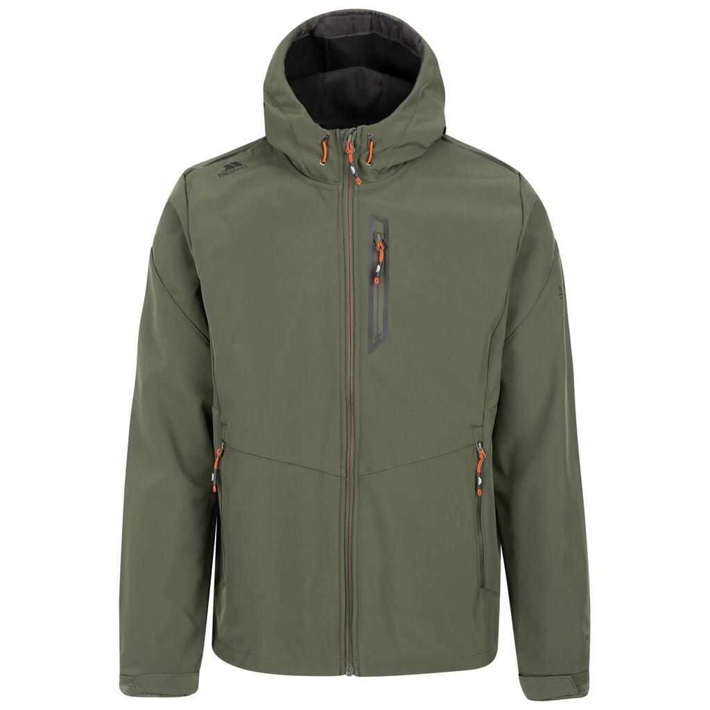 Mens Softshell Jacket Adjustable Fixed Hood Chin Guard Marlon B