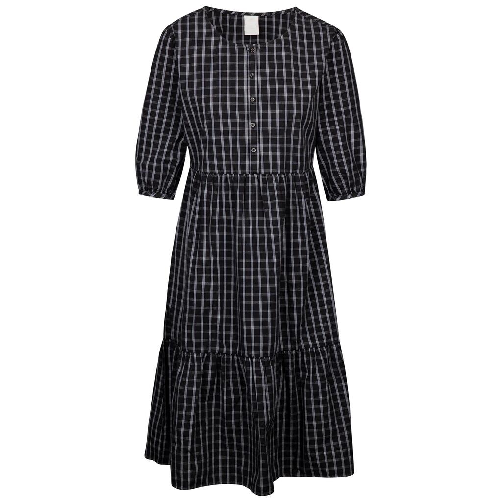 Womens 3/4 Sleeves Check Print Button Detail Casual Dress - Helen
