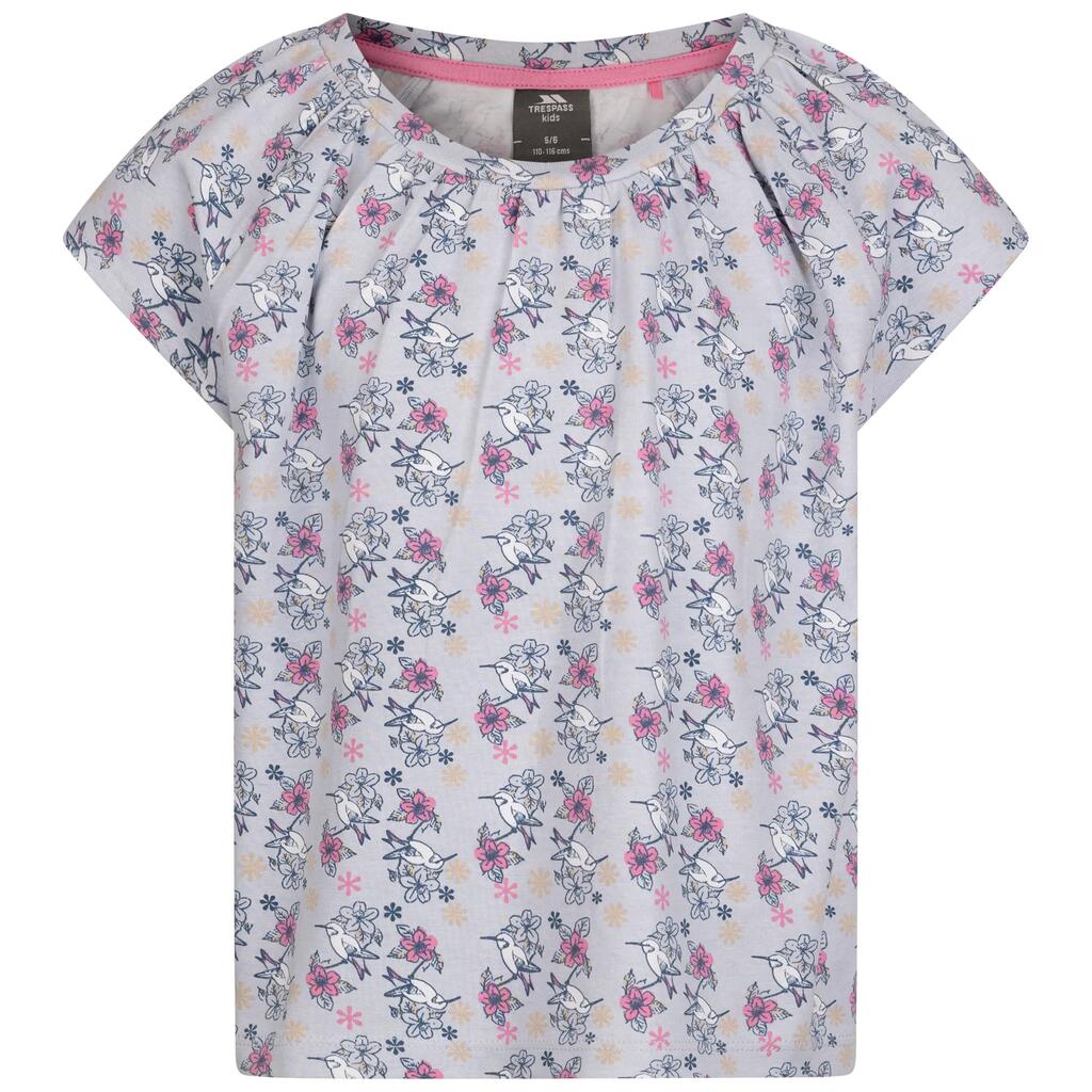 Girls Top 100% Cotton Printed Round Softly Gathered Neckline - Josey