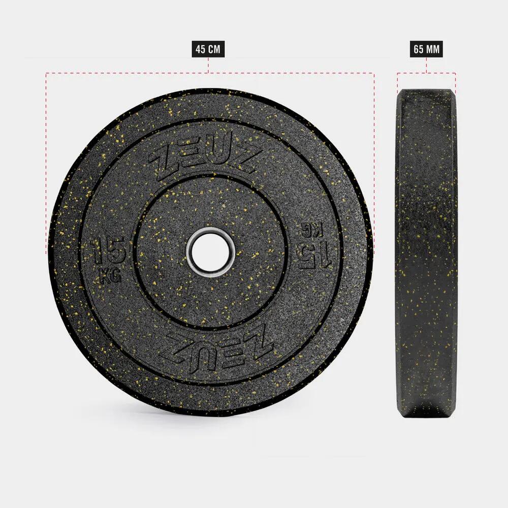 ZEUZ 1-teilige Gewichtsscheibe 15 kg – Bumper Plates für 50-mm-Langhantel 5/7