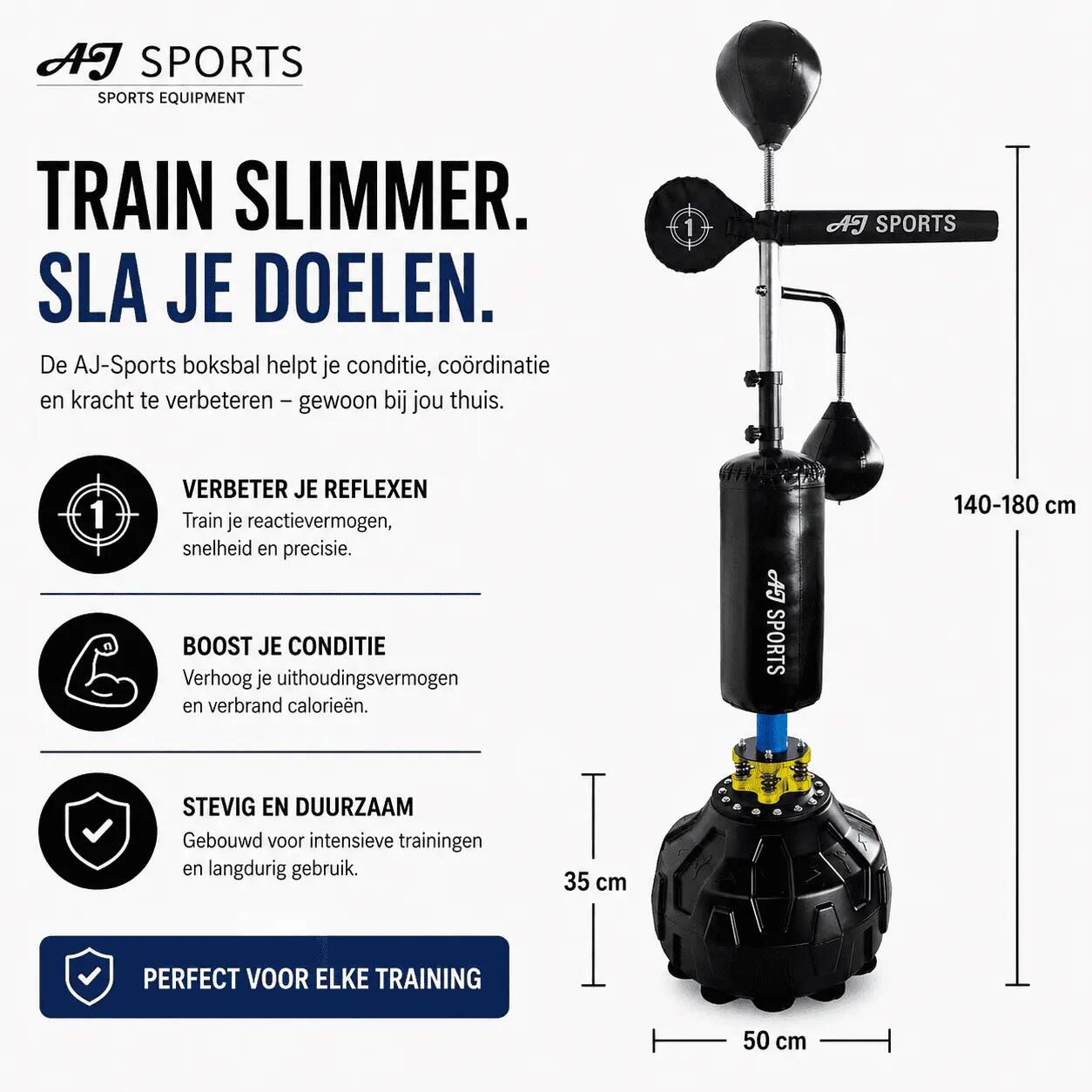 Reflextrainer - Staande Boksbal - Verstelbaar - Op voet 3/7