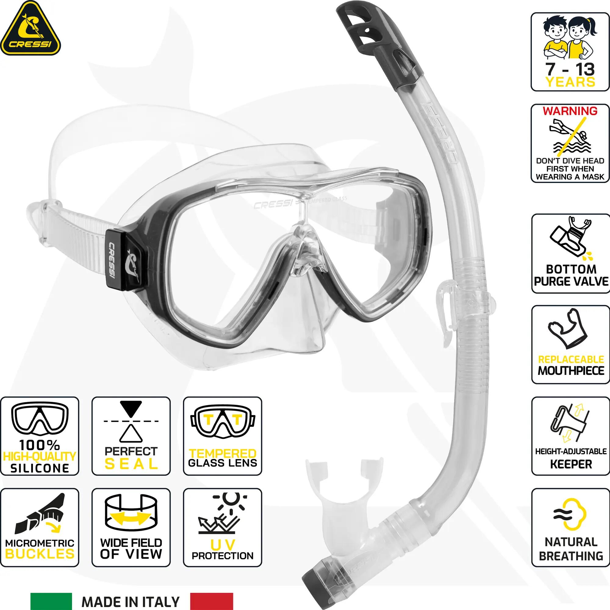 Cressi Ondina VIP Junior + Cressi Top – zestaw maska i fajka do snorkelingu 3/4