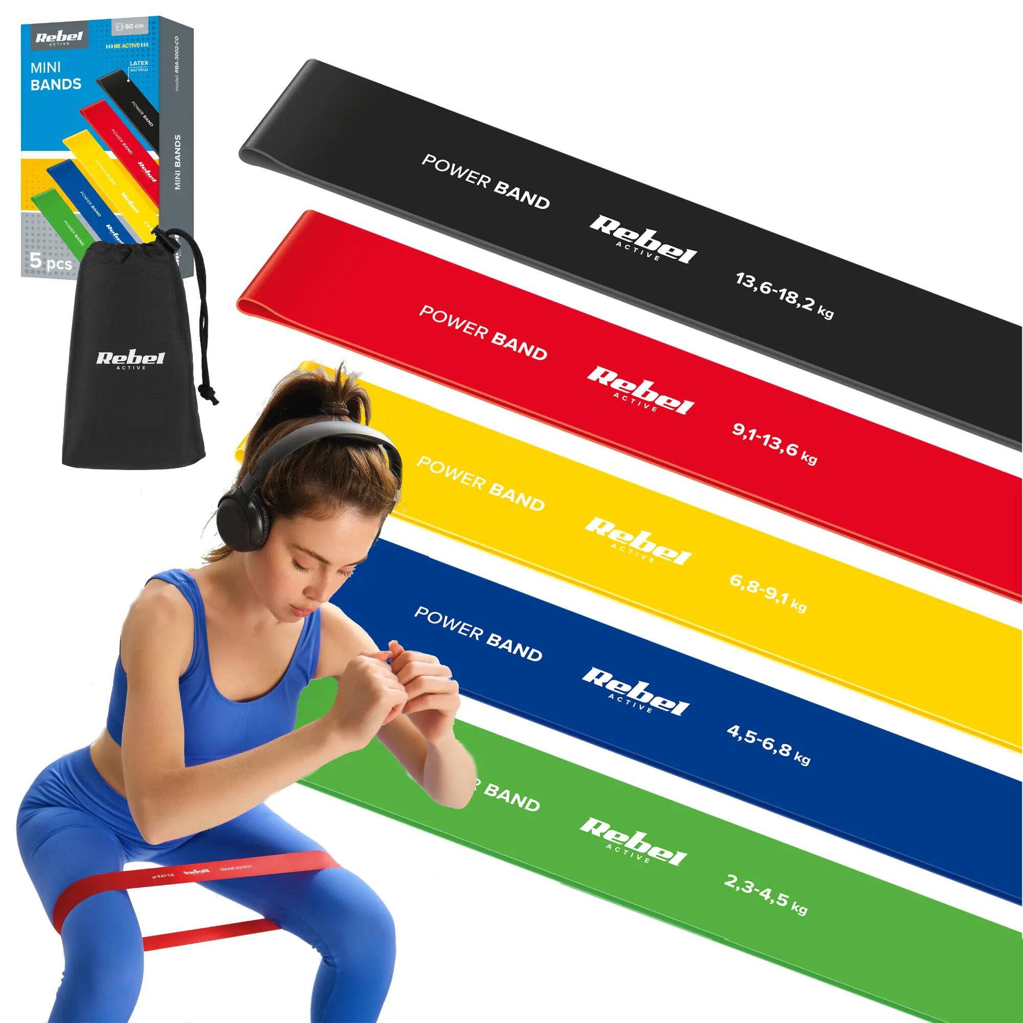 Zestaw 5 gum taśm do ćwiczeń treningu rehabilitacyjna fitness band Rebel 1/7