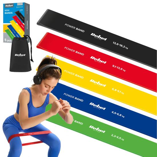Zestaw 5 gum taśm do ćwiczeń treningu rehabilitacyjna fitness band Rebel