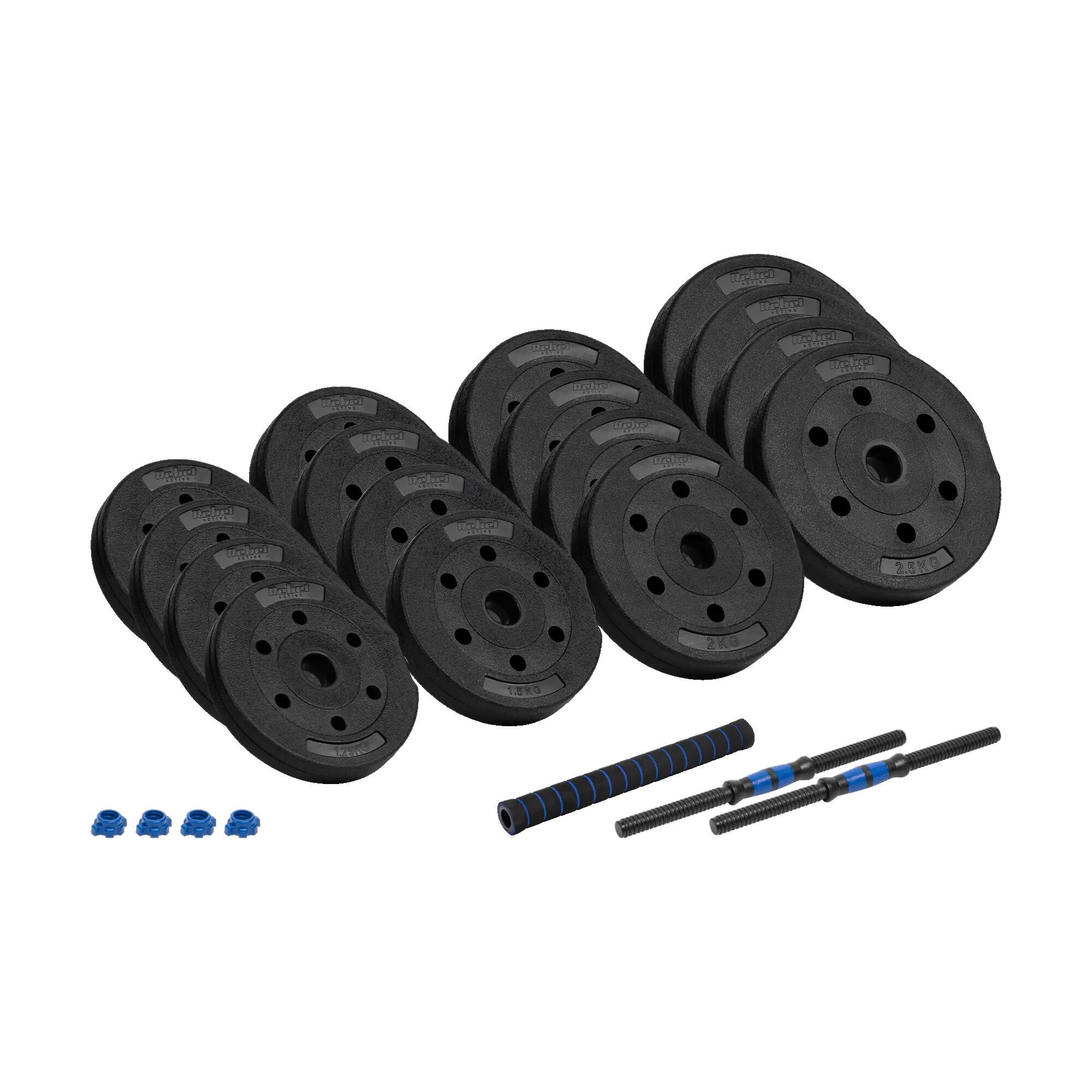 Verstellbare Bitumenhanteln mit Stecker 2 x 15kg 28mm Durchmesser Rebel 3/7