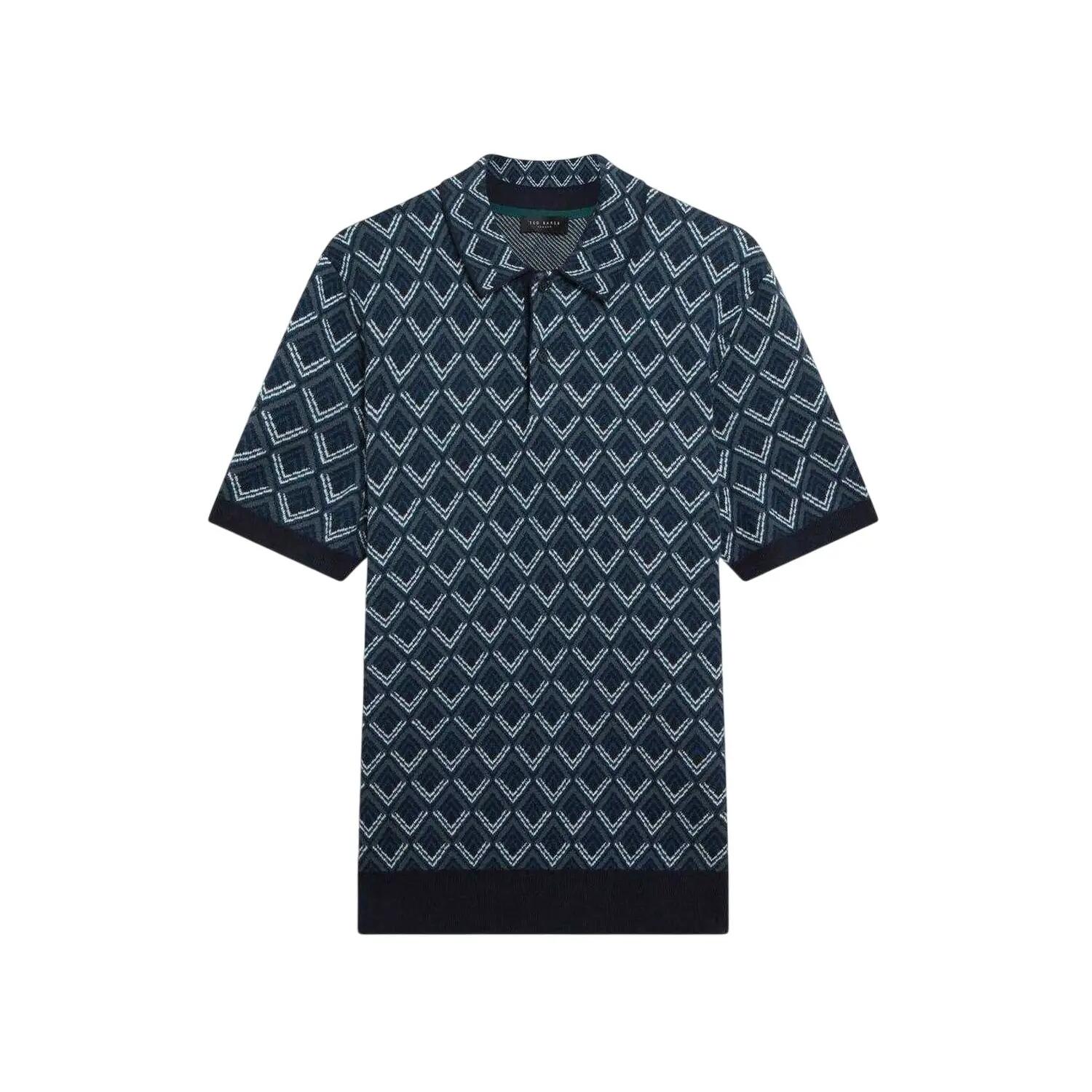 Maglietta Polo Geometrica Jacquard Maniche Corte Uomo Ted Baker Blu Navy 2/6