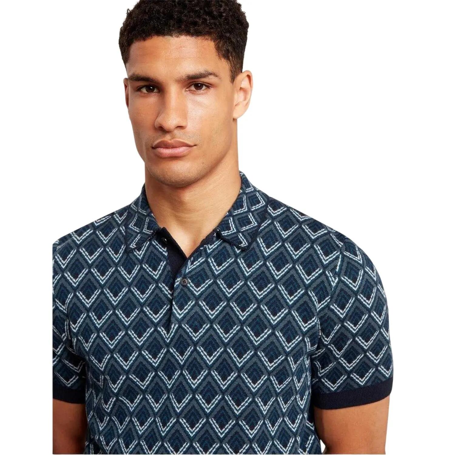 Maglietta Polo Geometrica Jacquard Maniche Corte Uomo Ted Baker Blu Navy 4/6