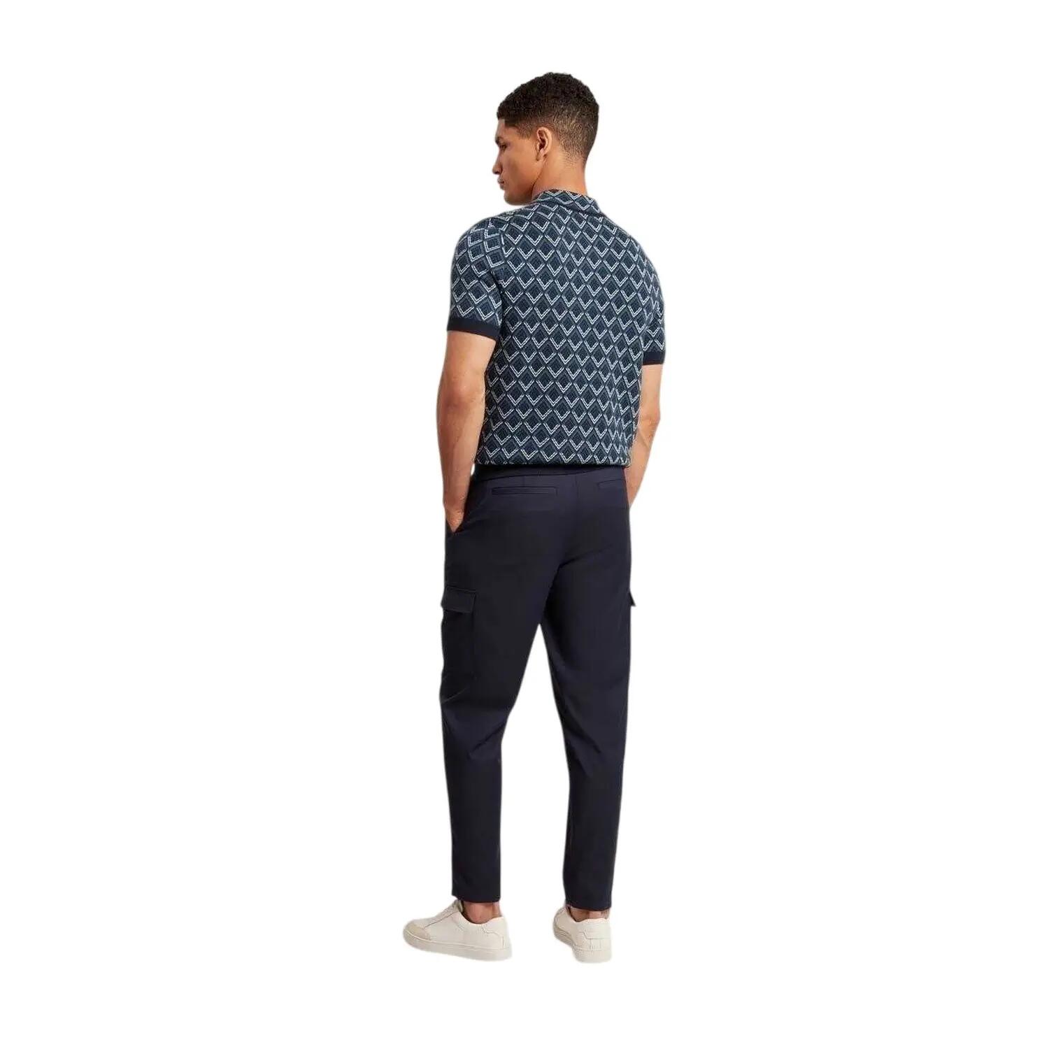 Maglietta Polo Geometrica Jacquard Maniche Corte Uomo Ted Baker Blu Navy 3/6