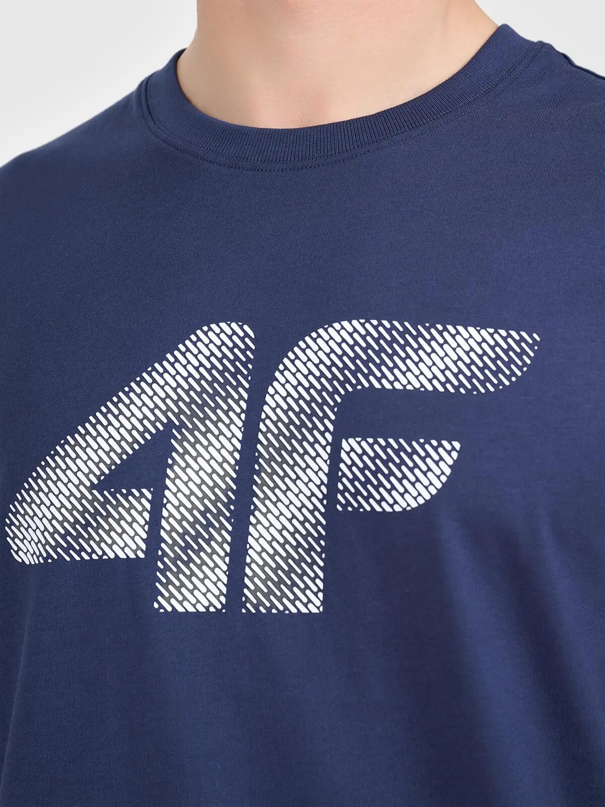 Koszulka t-shirt męski bawełniany z dużym logo granatowy 4F TSHIRT M3342 3/5