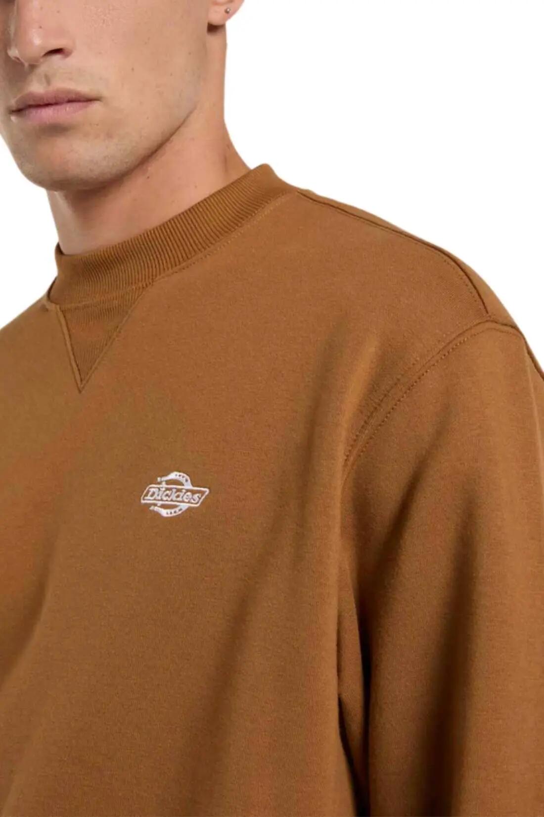 Sweatshirt - Heren - relaxed ronde hals, geborduurd logo - khaki 4/4