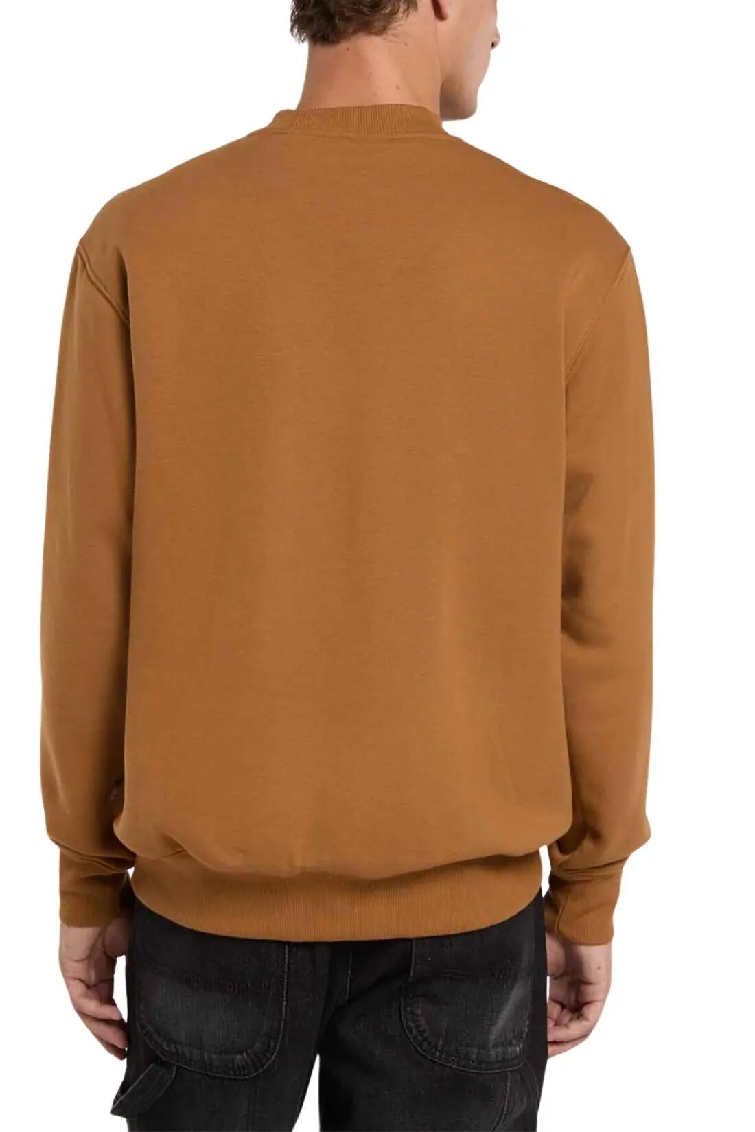 Sweatshirt - Heren - relaxed ronde hals, geborduurd logo - khaki 3/4