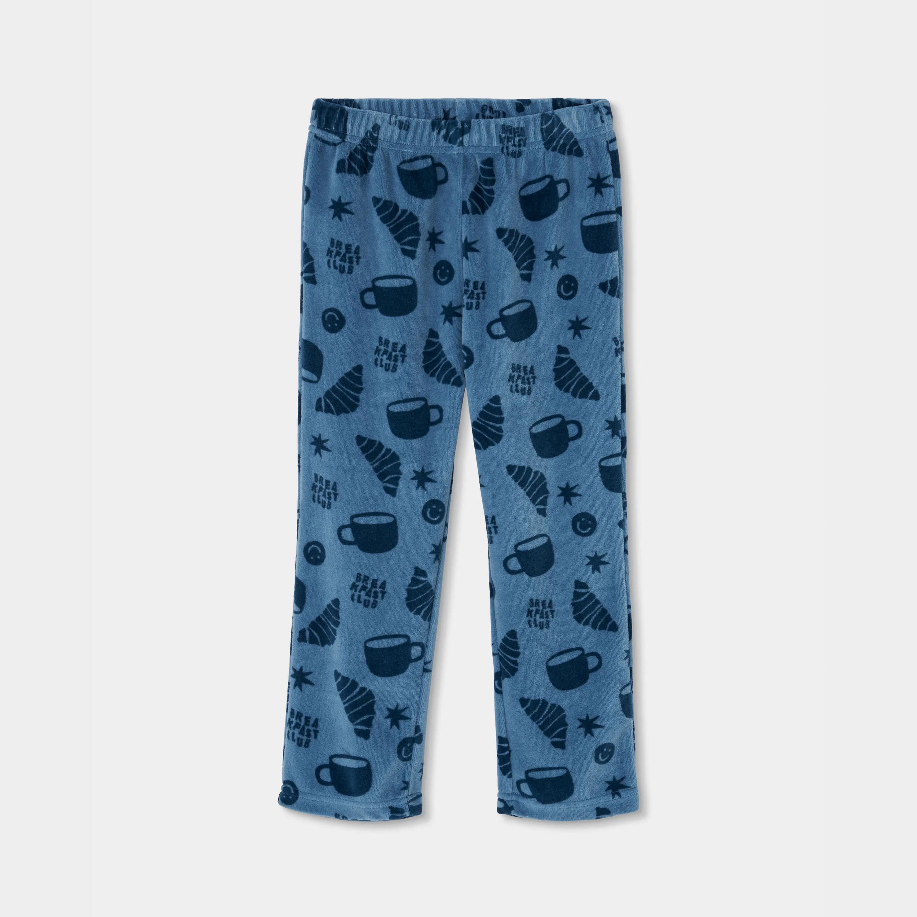 Pijama felpa niño azul estampado croissants 4/7