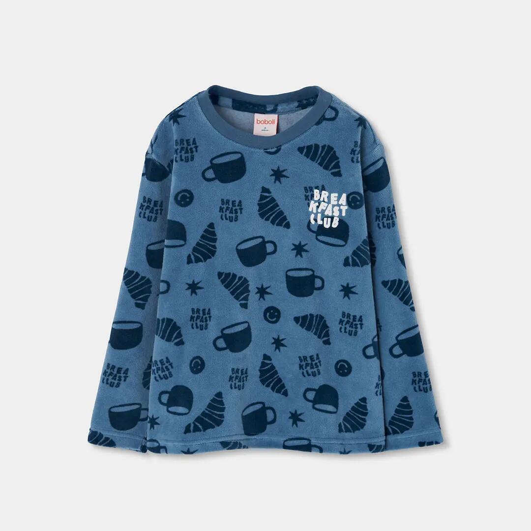 Pijama felpa niño azul estampado croissants 3/7