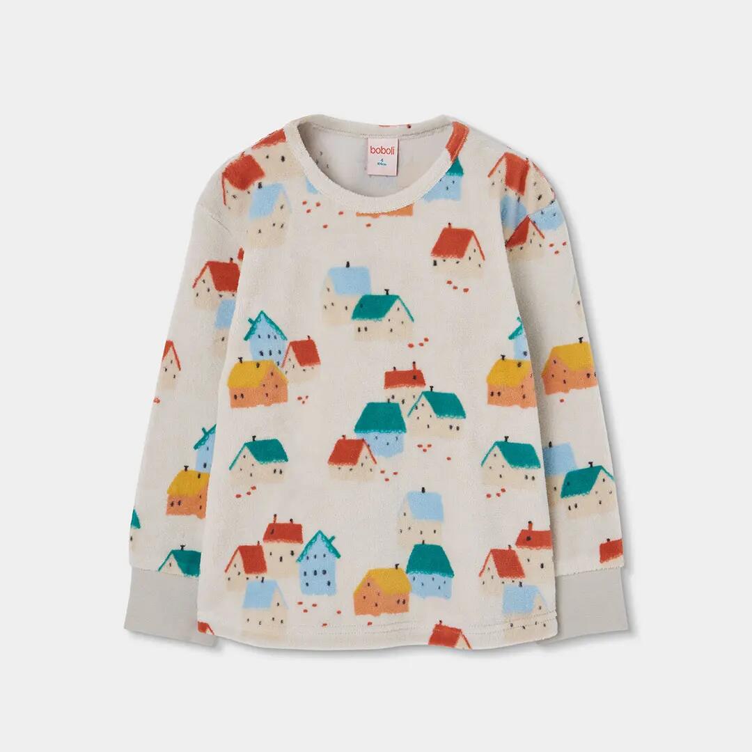 Pijama felpa niña estampado de casitas multicolor 3/7