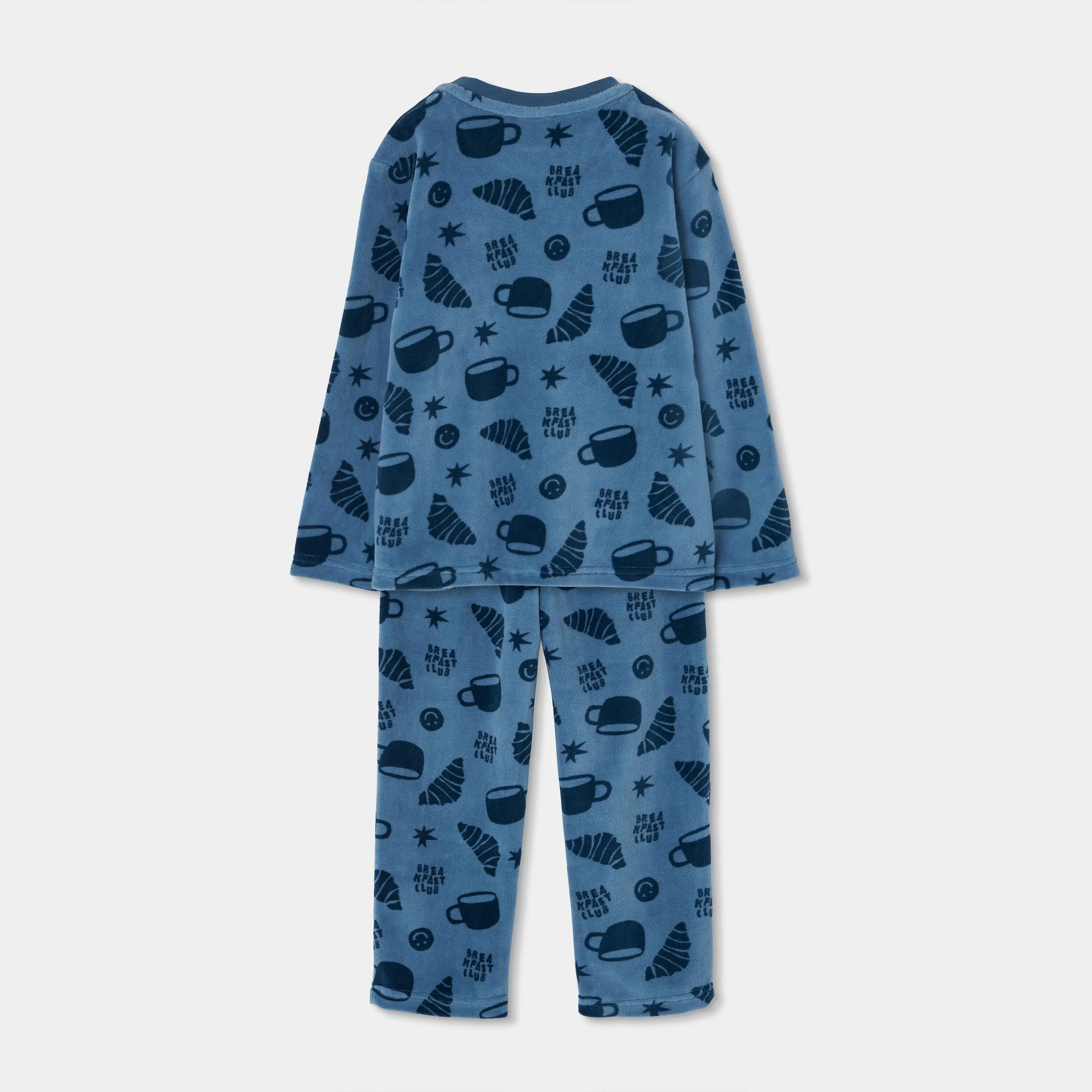 Pijama felpa niño azul estampado croissants 2/7
