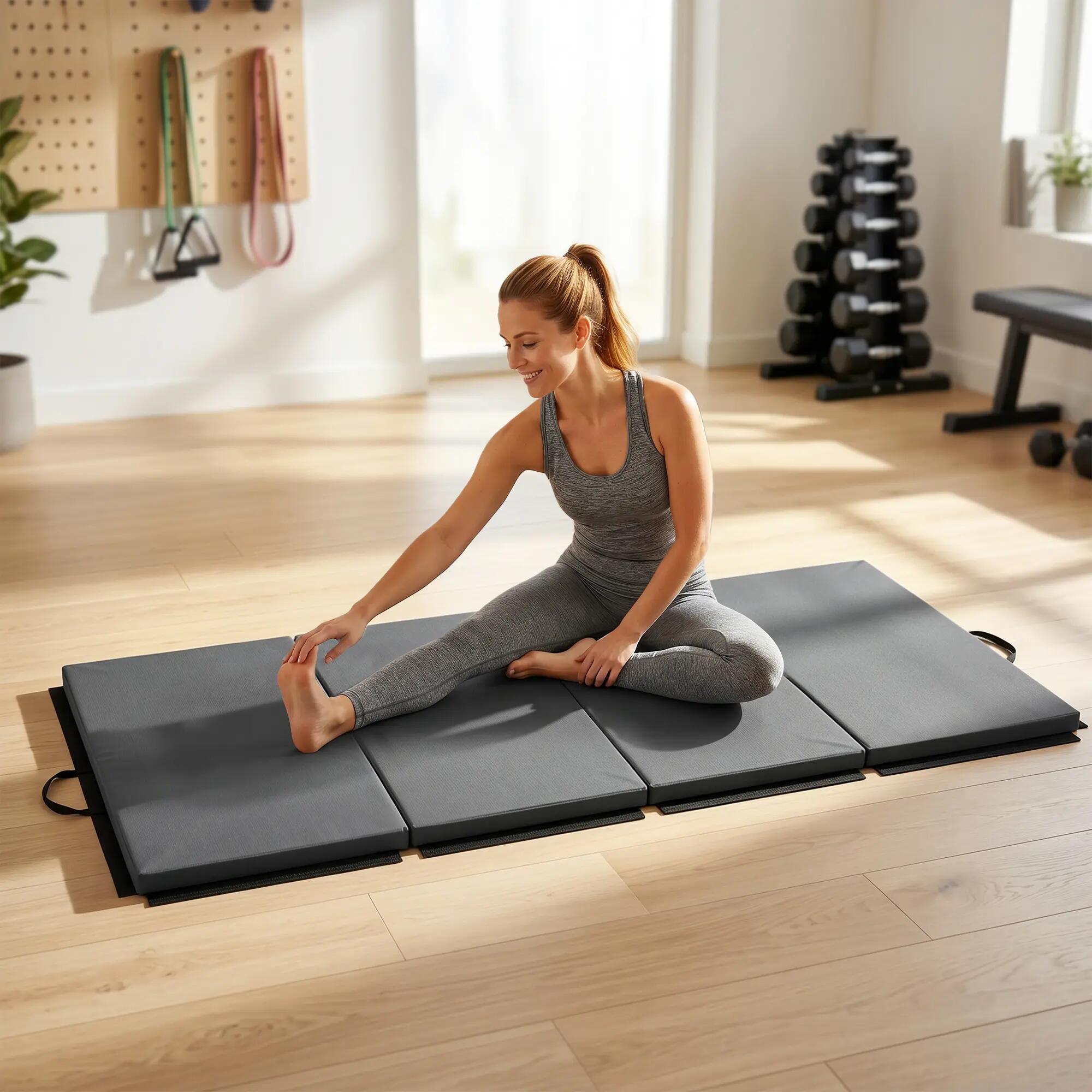 Tapis de gym yoga fitness pliable - poignée - synthétique 4/5