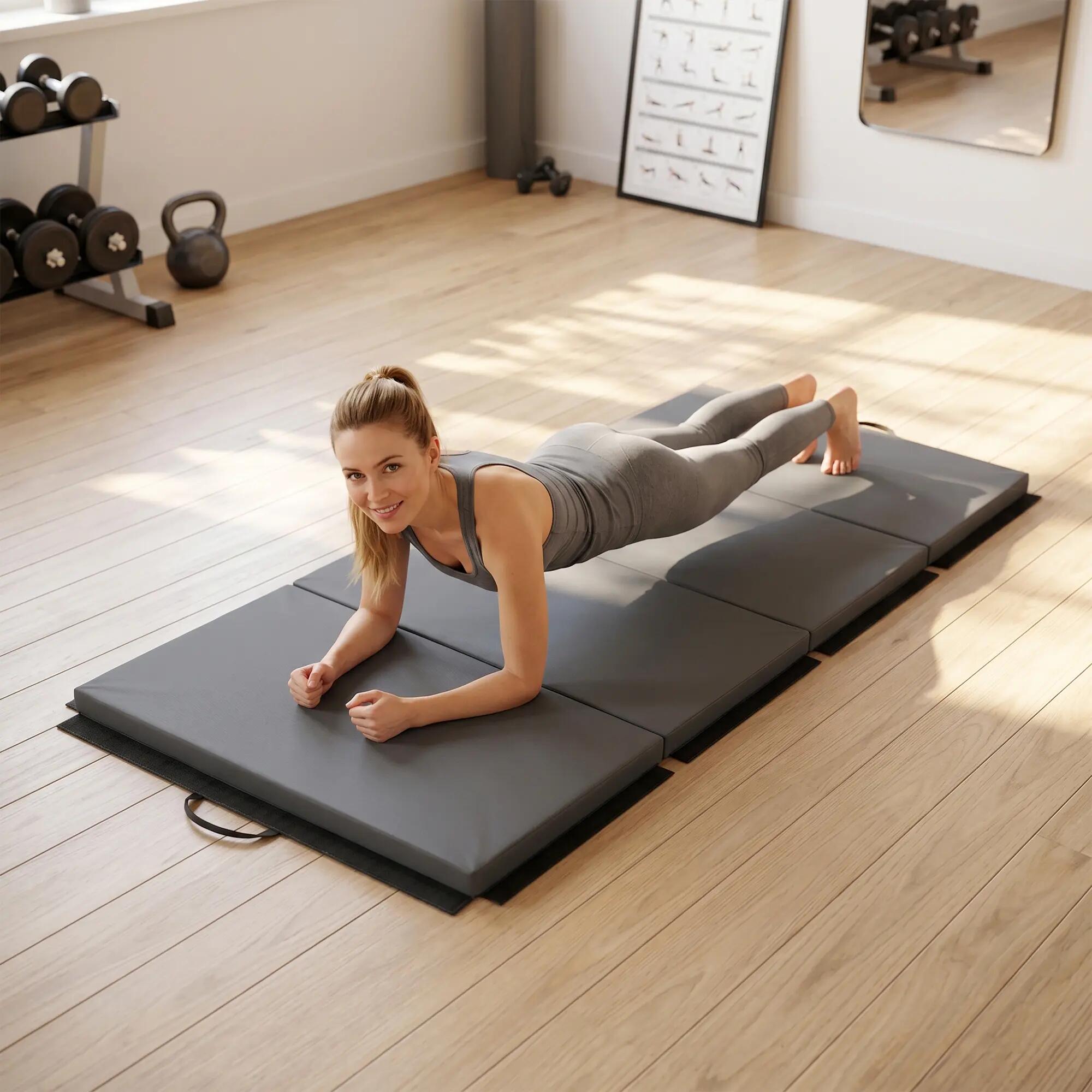 Tapis de gym yoga fitness pliable - poignée - synthétique 2/5