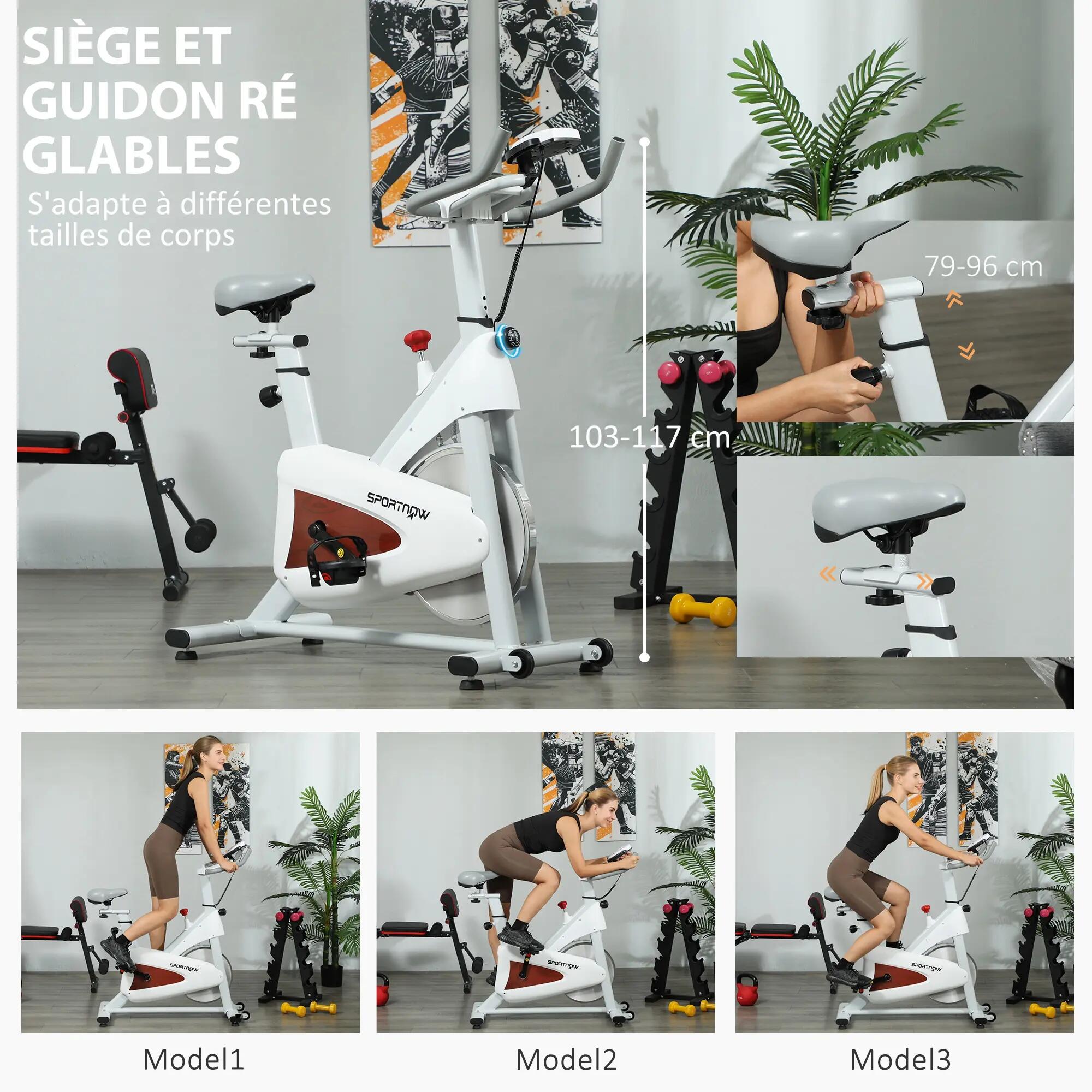 Vélo d'appartement biking réglable volant inertie 4 Kg rouge gris blanc 5/5