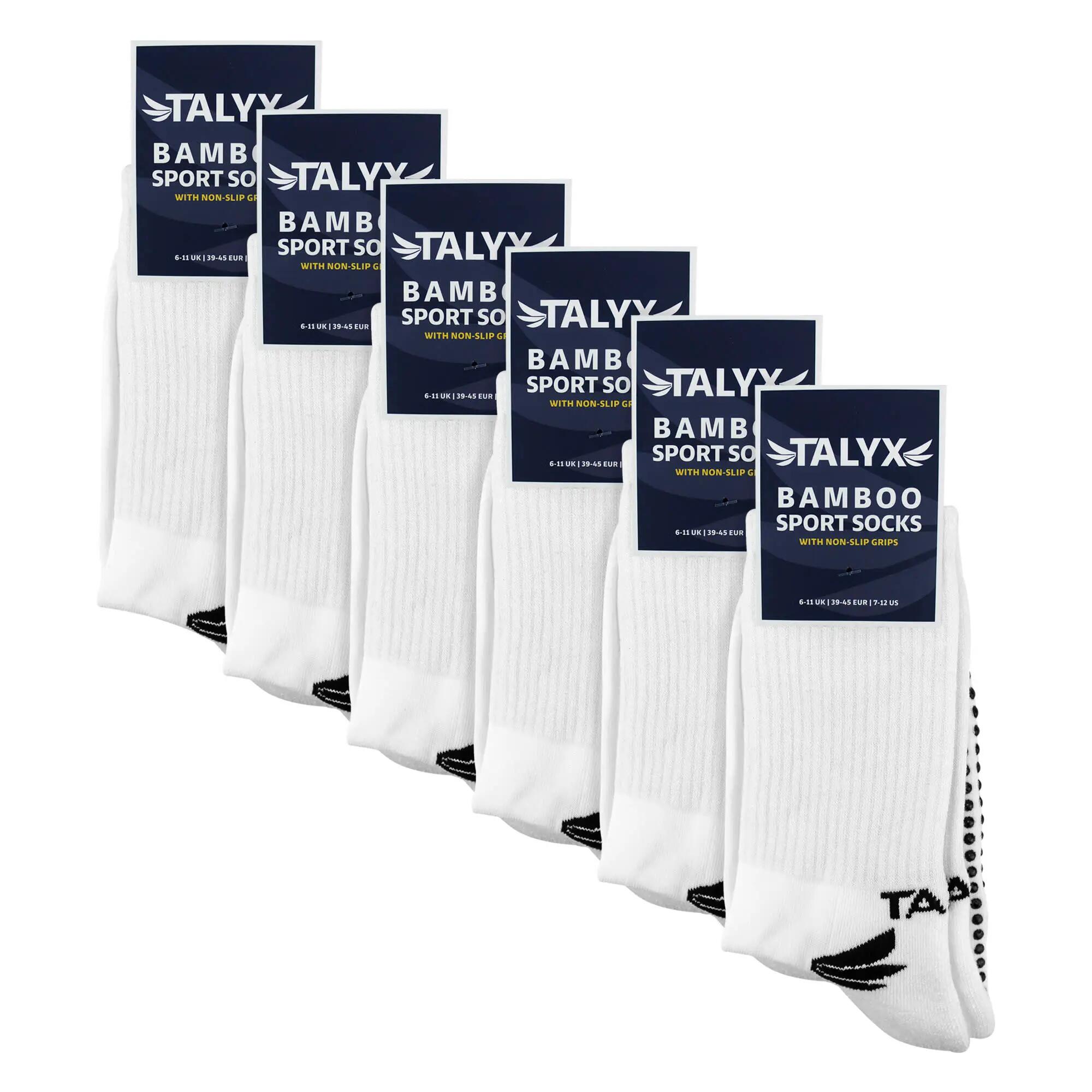 6 Pack Mens Bamboo Crew Grip Socks | Reinforced Heel & Toe Soft Non Slip Socks 2/5