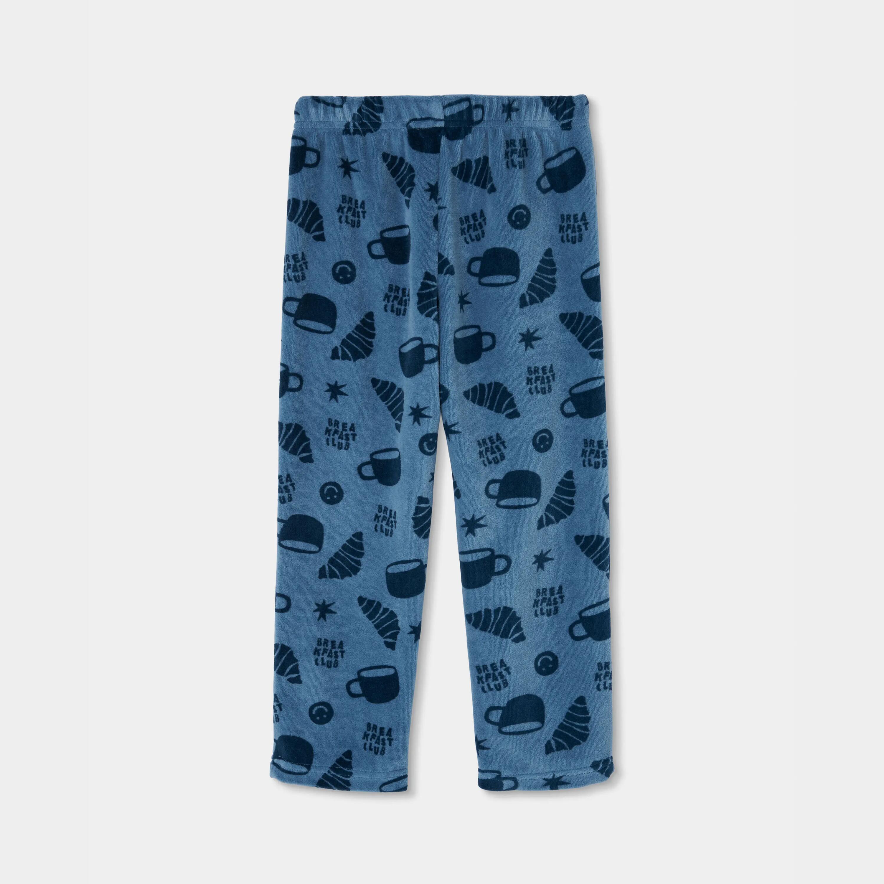 Pijama felpa niño azul estampado croissants 6/7