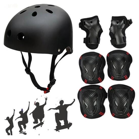 Casque de skate pour enfants et adolescents + 6 protections coudes, genoux et po