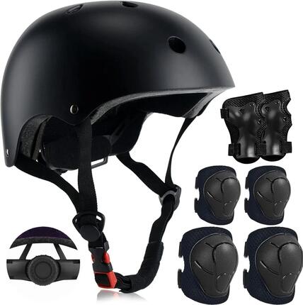 Casque ajustable pour enfants avec genouillères, coudières et protège-poignets -