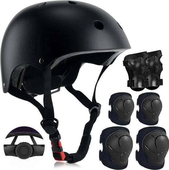 Casque ajustable pour enfants avec genouillères, coudières et protège-poignets -