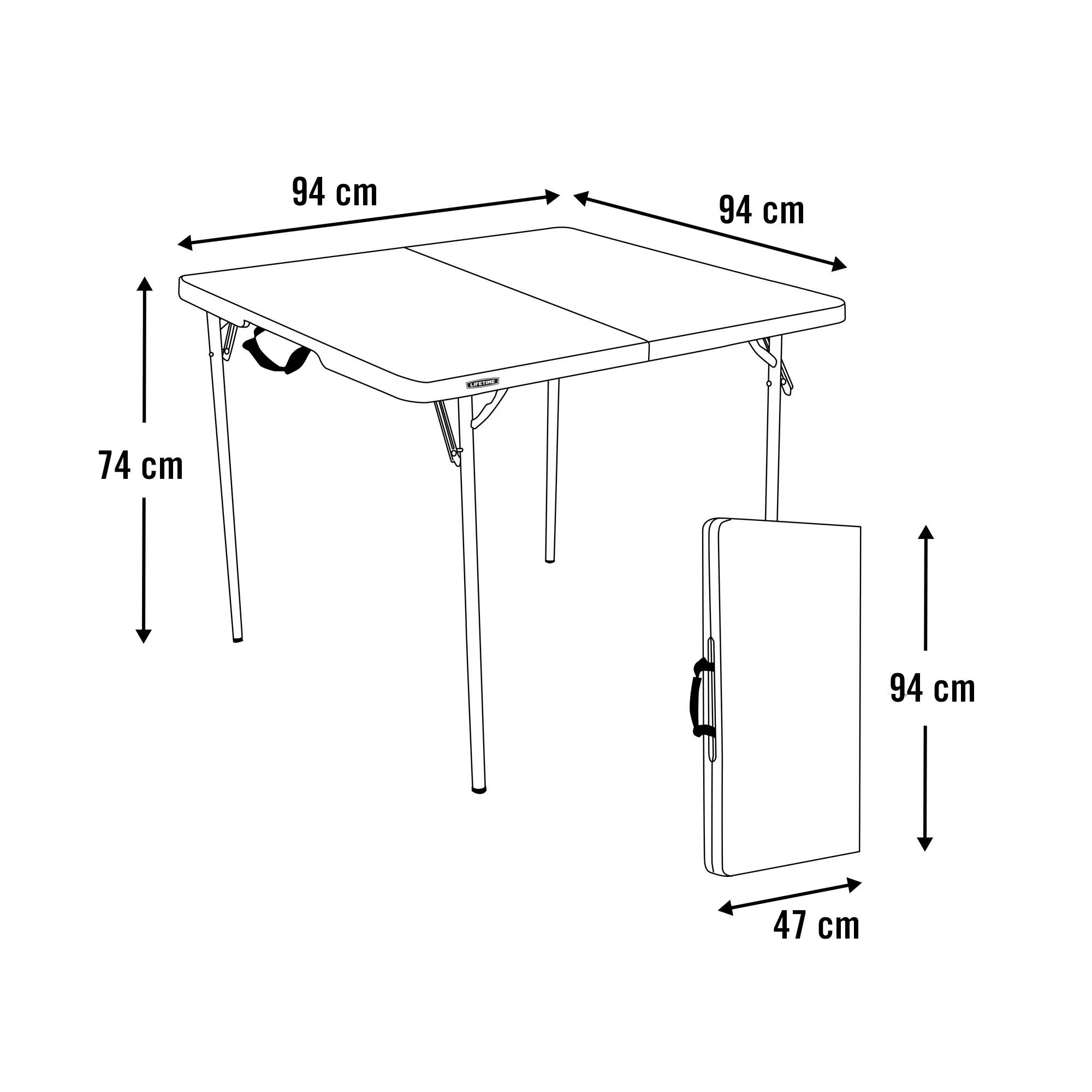 Mesa quadrada dobrável branca 94x94x74 cm LIFETIME 5/5
