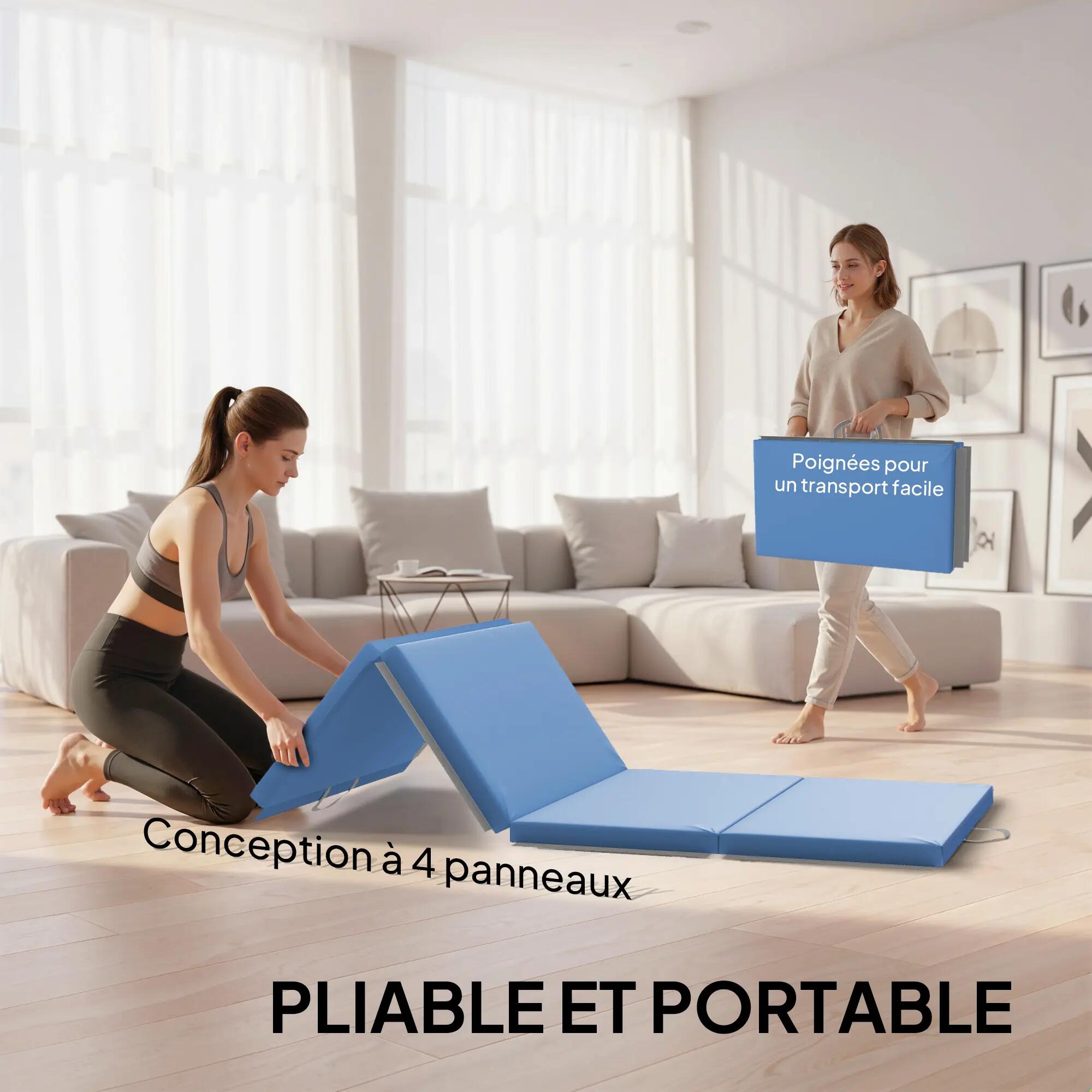 Tapis de gym yoga fitness pliable - poignée - synthétique 4/5