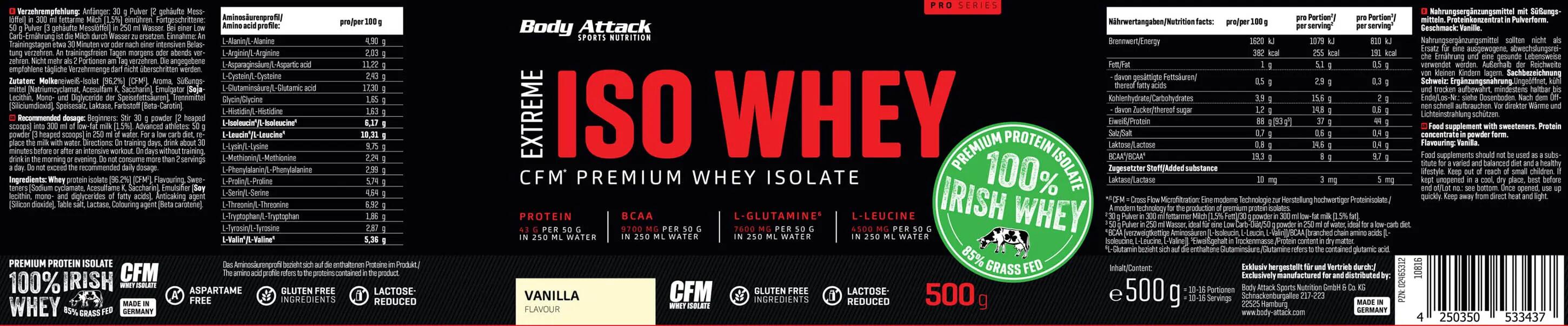 Body Attack Extreme Iso Whey Professional Vanille 500 g 4/7