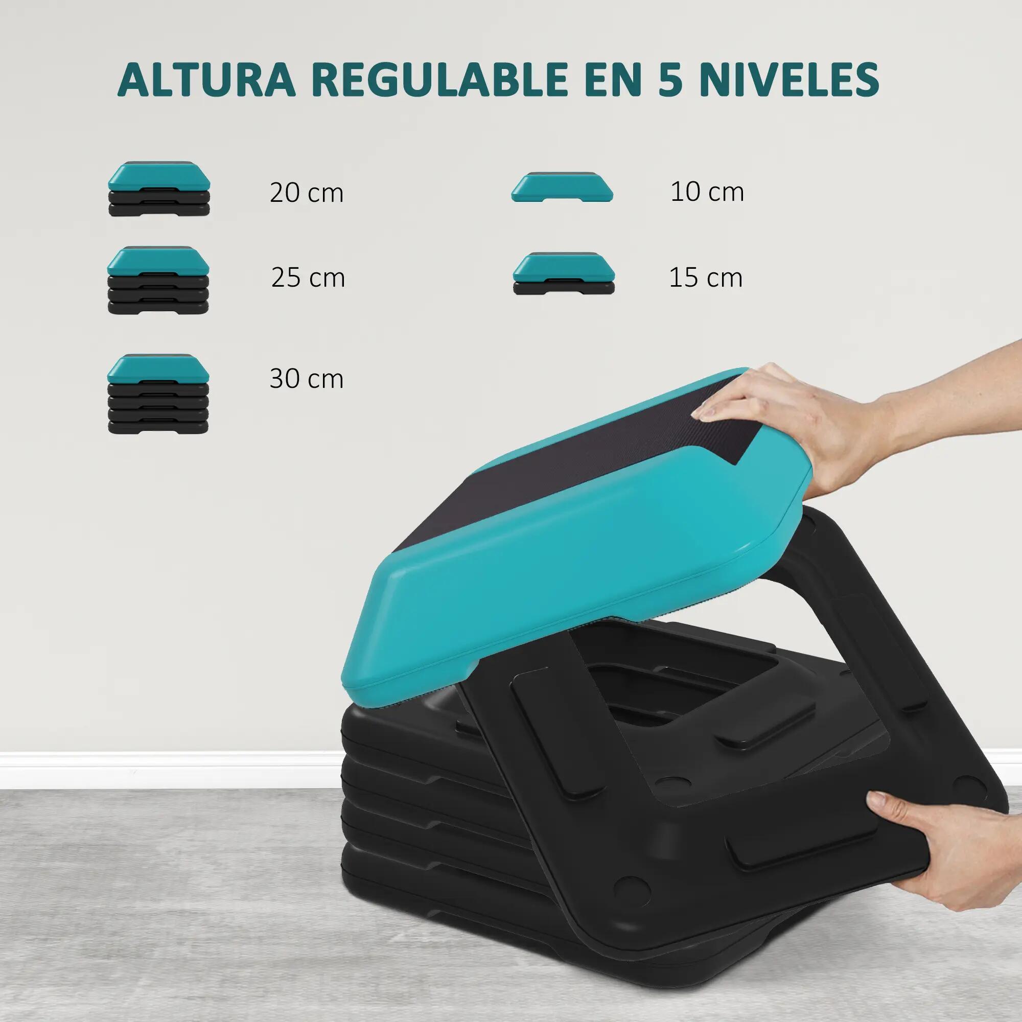 Stepper de fitness antidérapant, hauteur réglable 10/15/20/25/30 cm, charge maxi 6/9