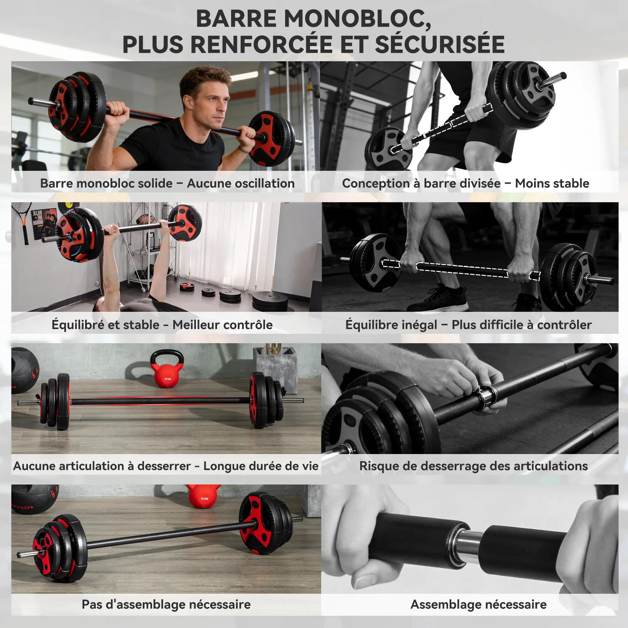 Kit pump 20 Kg - barre et poids de musculation 1,40 m 27 mm - noir rouge 5/5