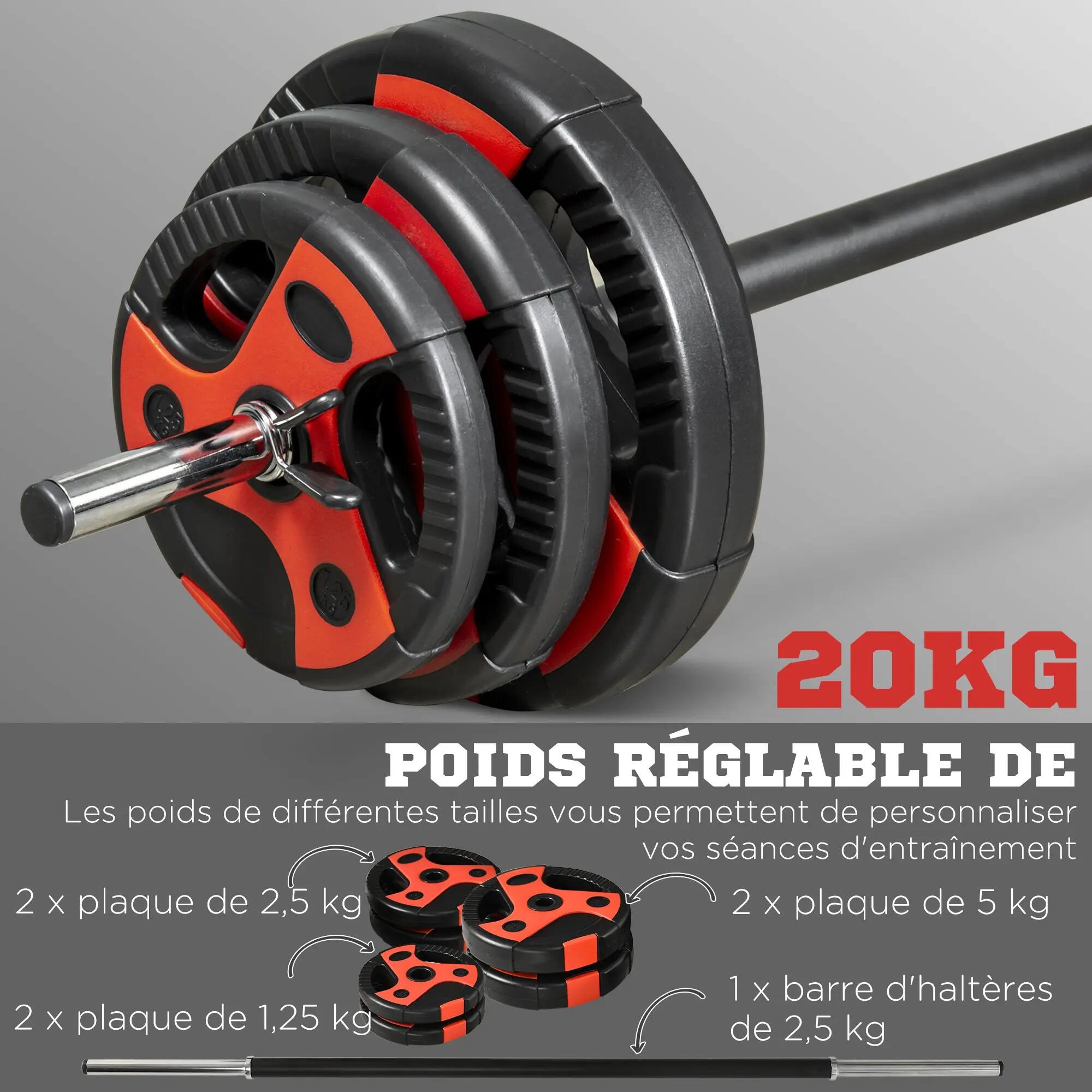 Kit pump 20 Kg - barre et poids de musculation 1,40 m 27 mm - noir rouge 4/5