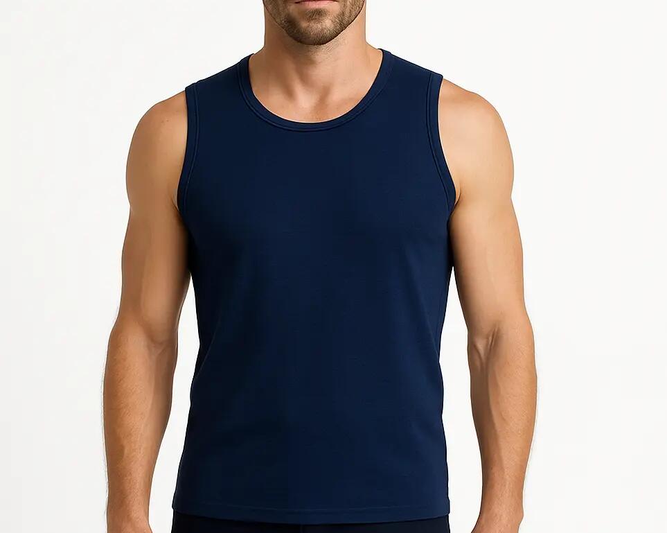 Thermo Fleece Mens 100% Pure Merino Wool Singlet Thermal Underwear - Navy - X-Sm