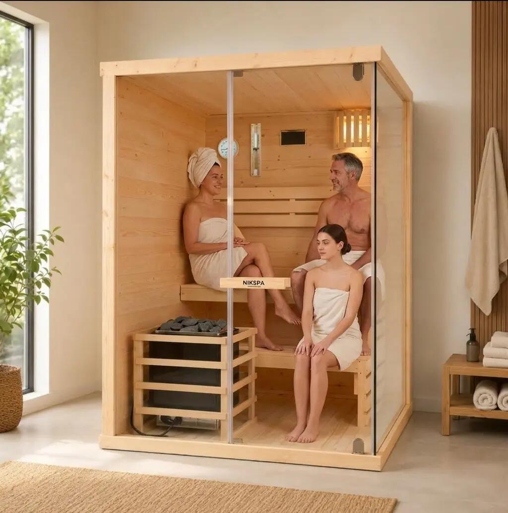 Sauna finlandese per casa 2-3 persone in legno di abete 3/7